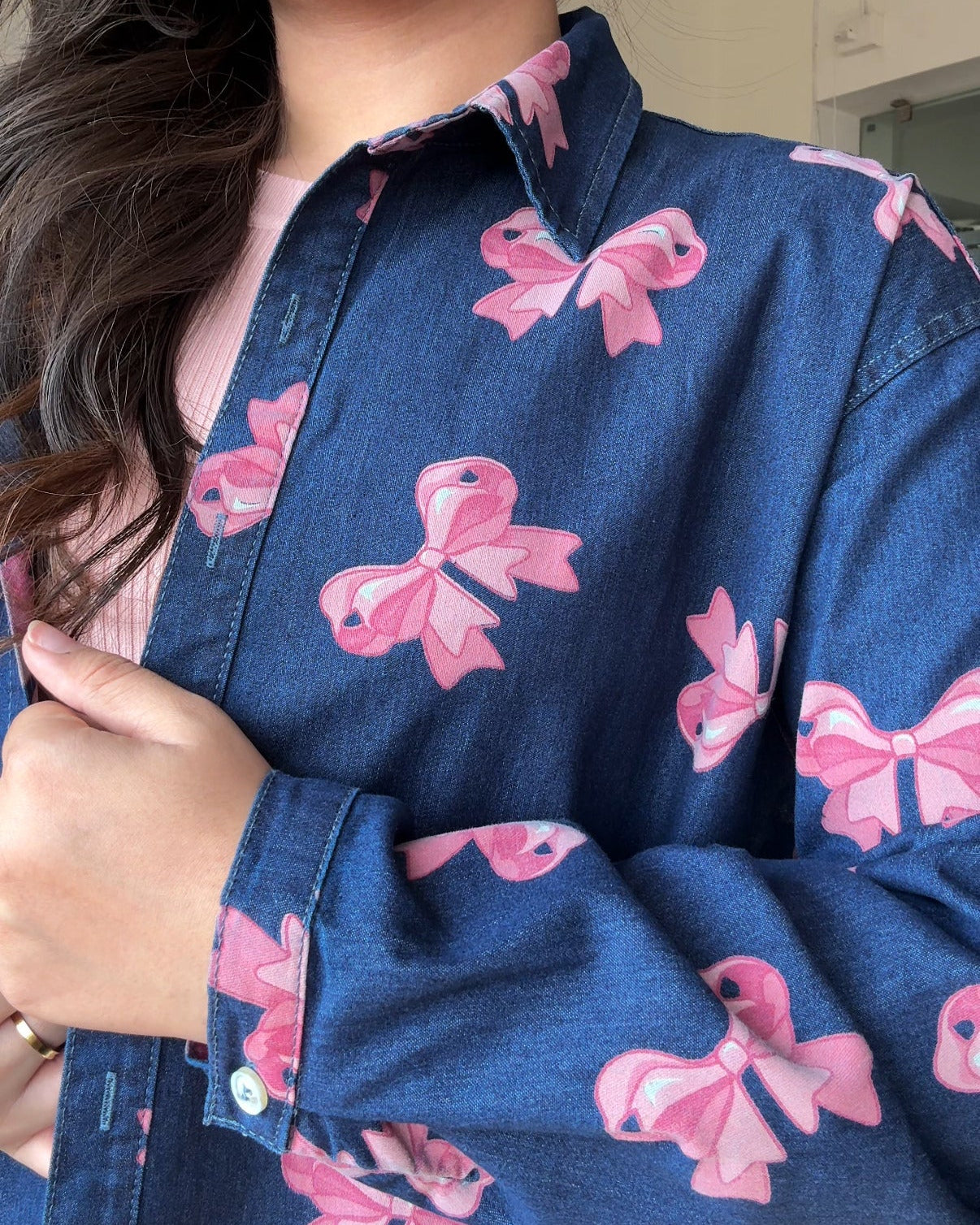 Bow Detailing Denim Shirt