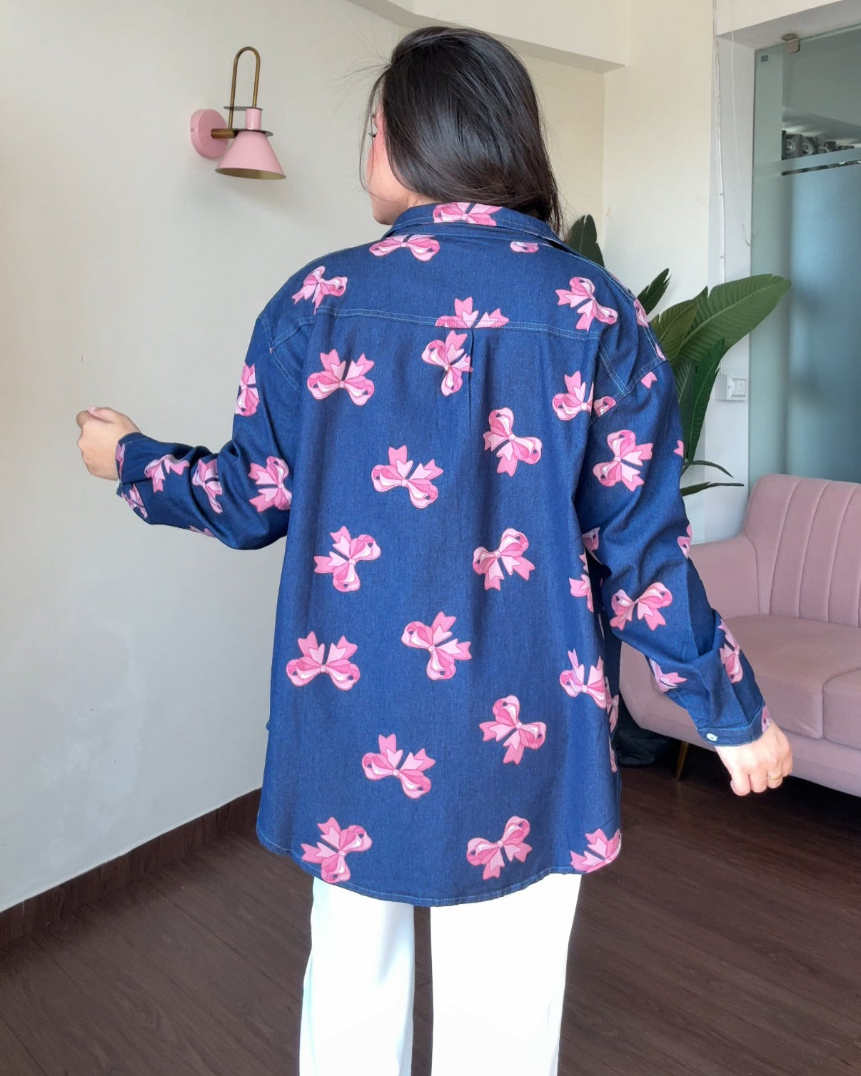 Bow Detailing Denim Shirt