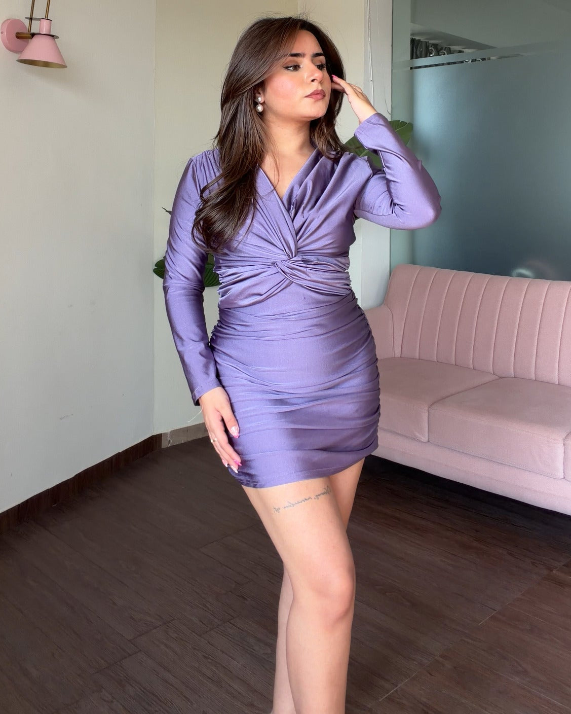 Knot Detailing Ruched Mini Dress
