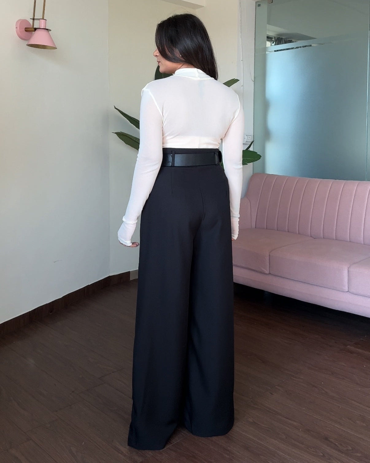 Korean Pleated Wide Legged Pants With Belt