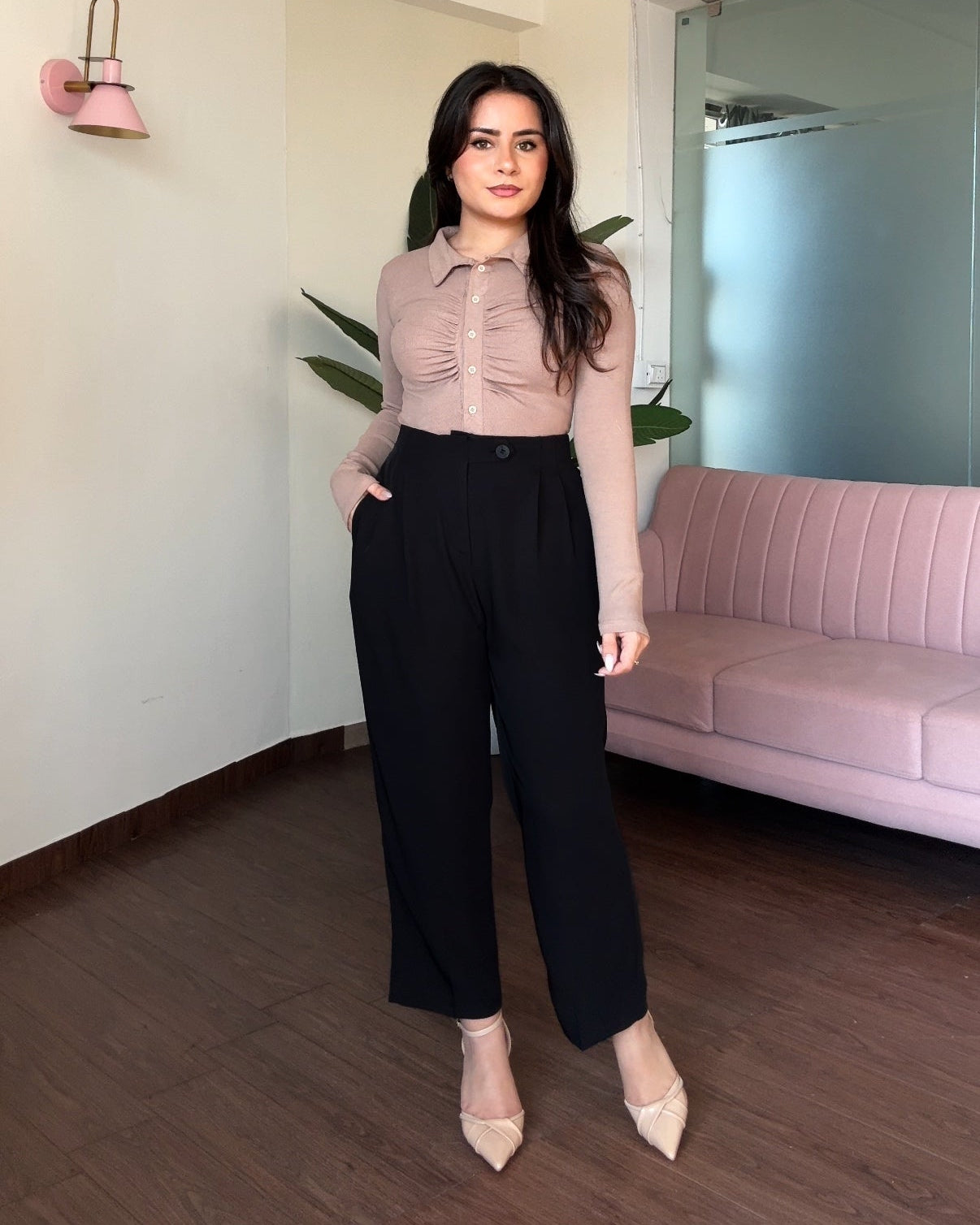 Korean Straight Fit Waist Detailing Pant