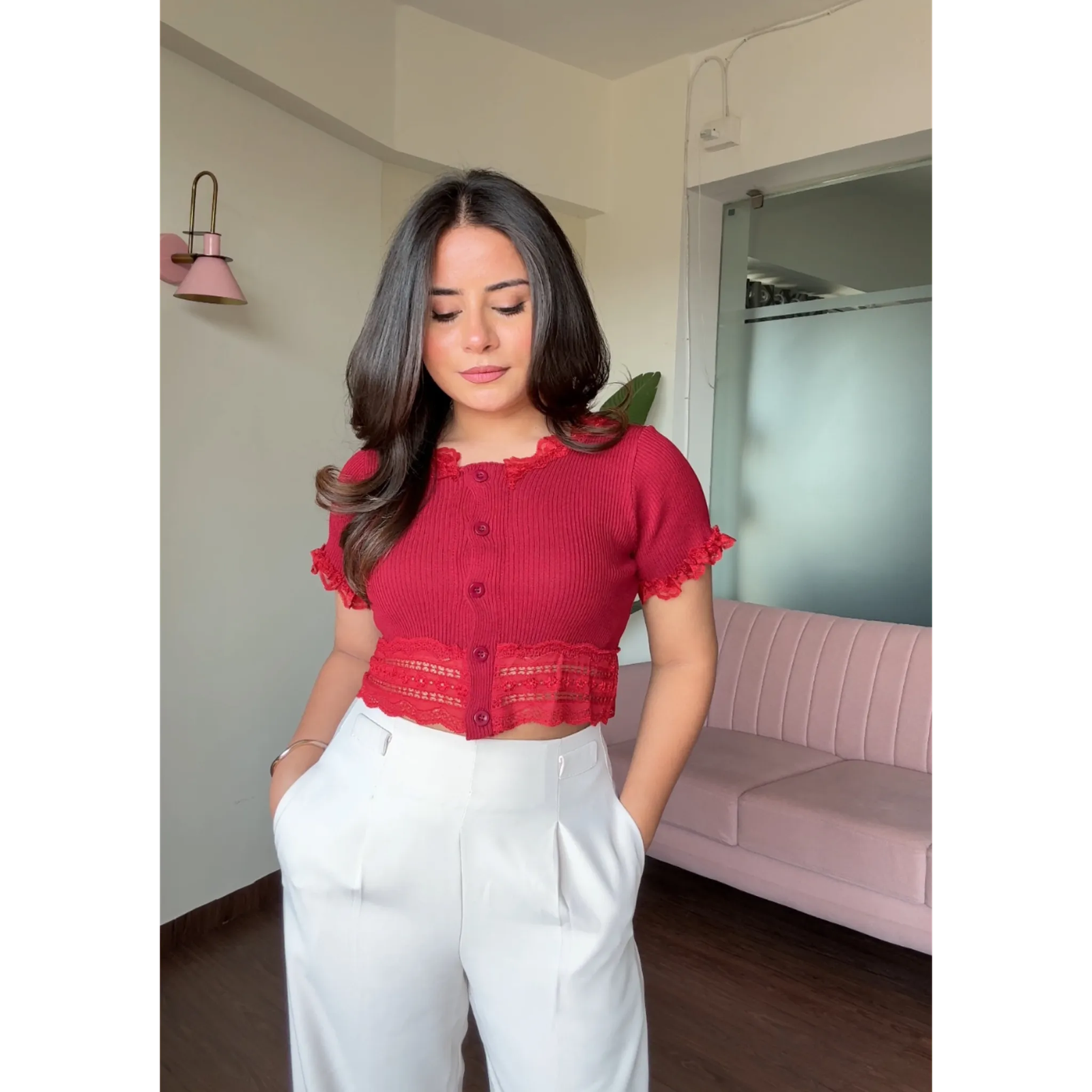 Lace Detailed Ribbed Korean Top