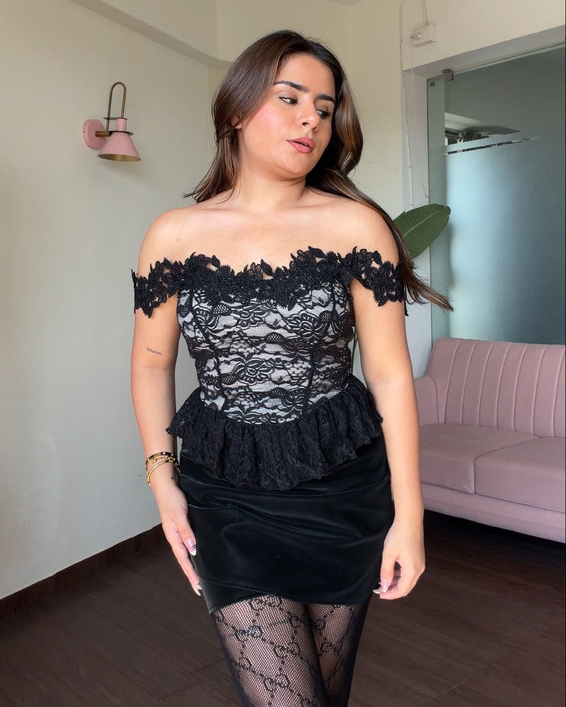 Lace Detailing Padded Corset Inspired Top