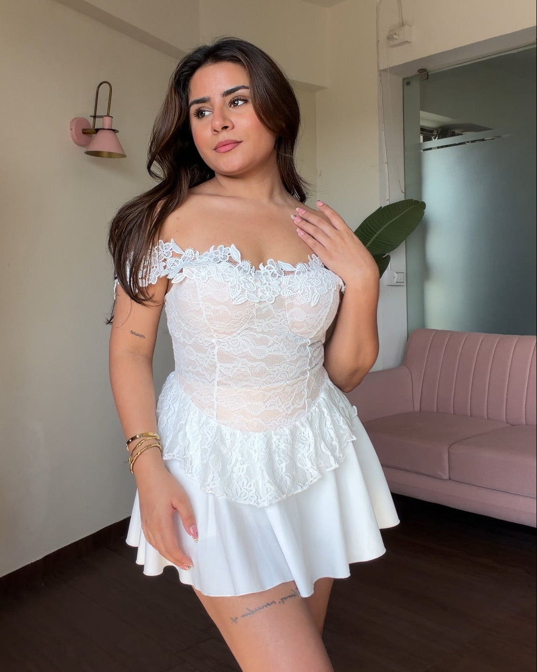 Lace Detailing Padded Corset Inspired Top