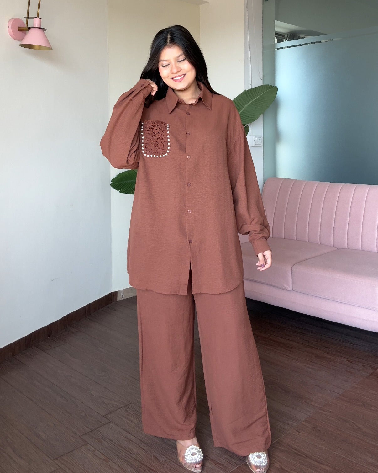 Lace Pocket Detailing Embellished Co-ord Set