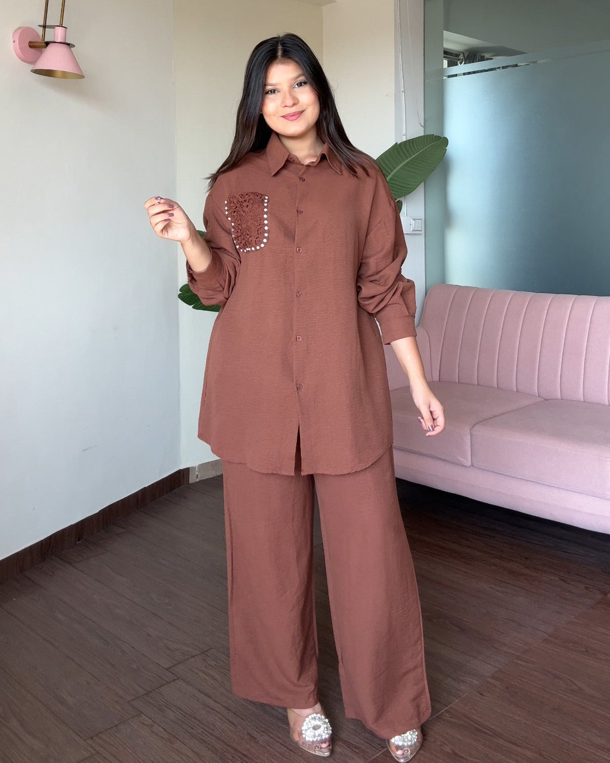 Lace Pocket Detailing Embellished Co-ord Set