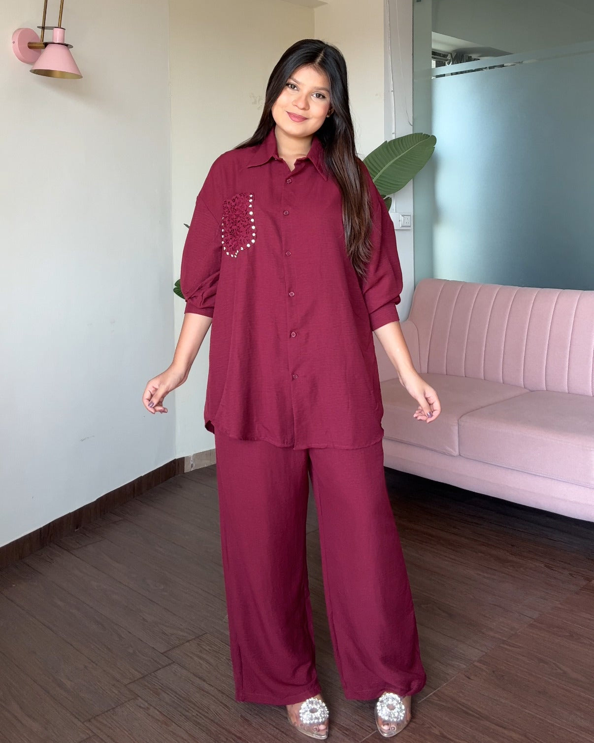 Lace Pocket Detailing Embellished Co-ord Set