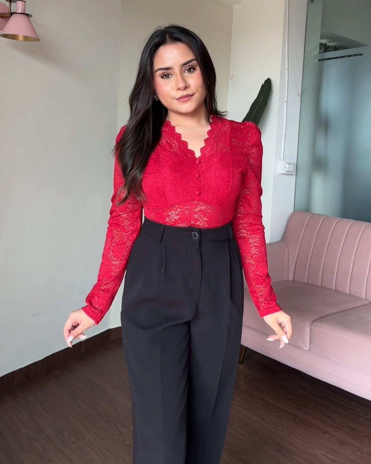 Lace V Neck Sheer Padded Top
