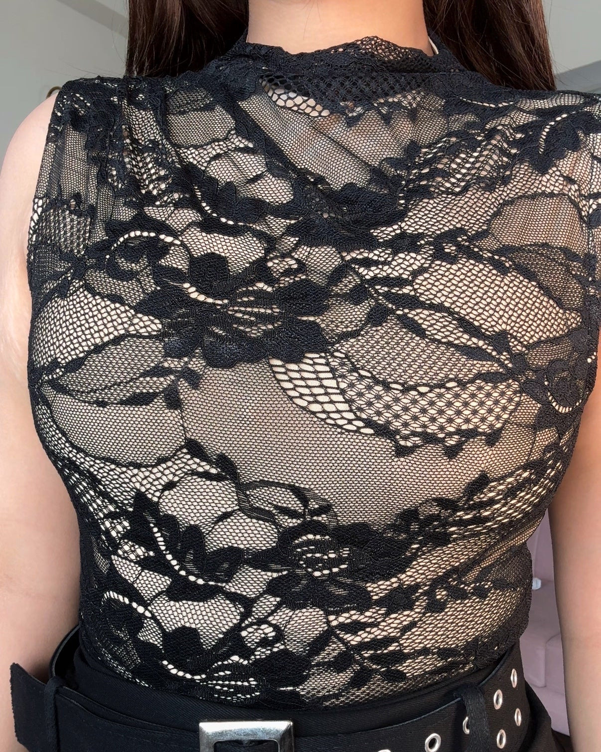 Lacy Double Layered Highneck Bodysuit