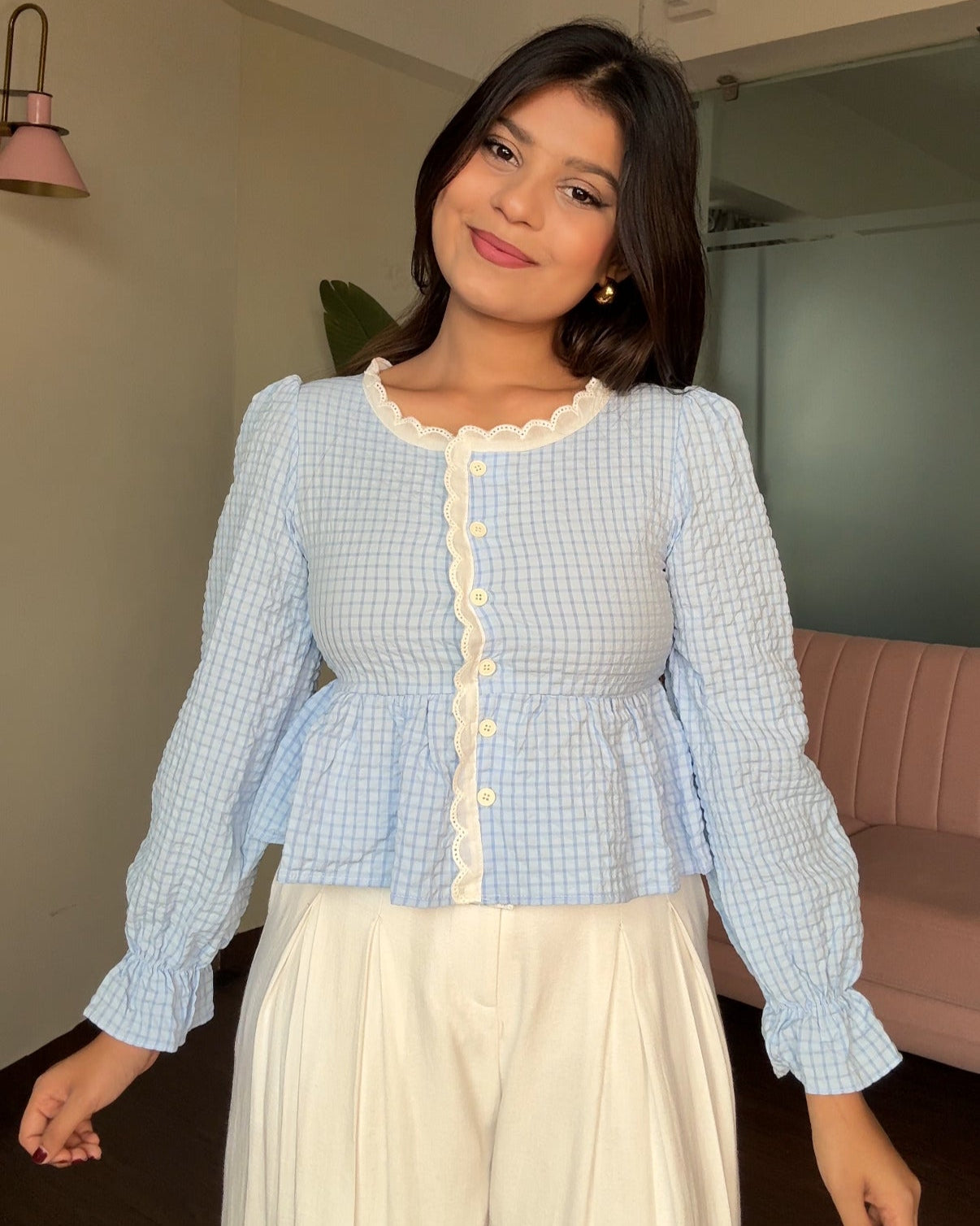 Lacy Hem Peplum Textured Summer Top