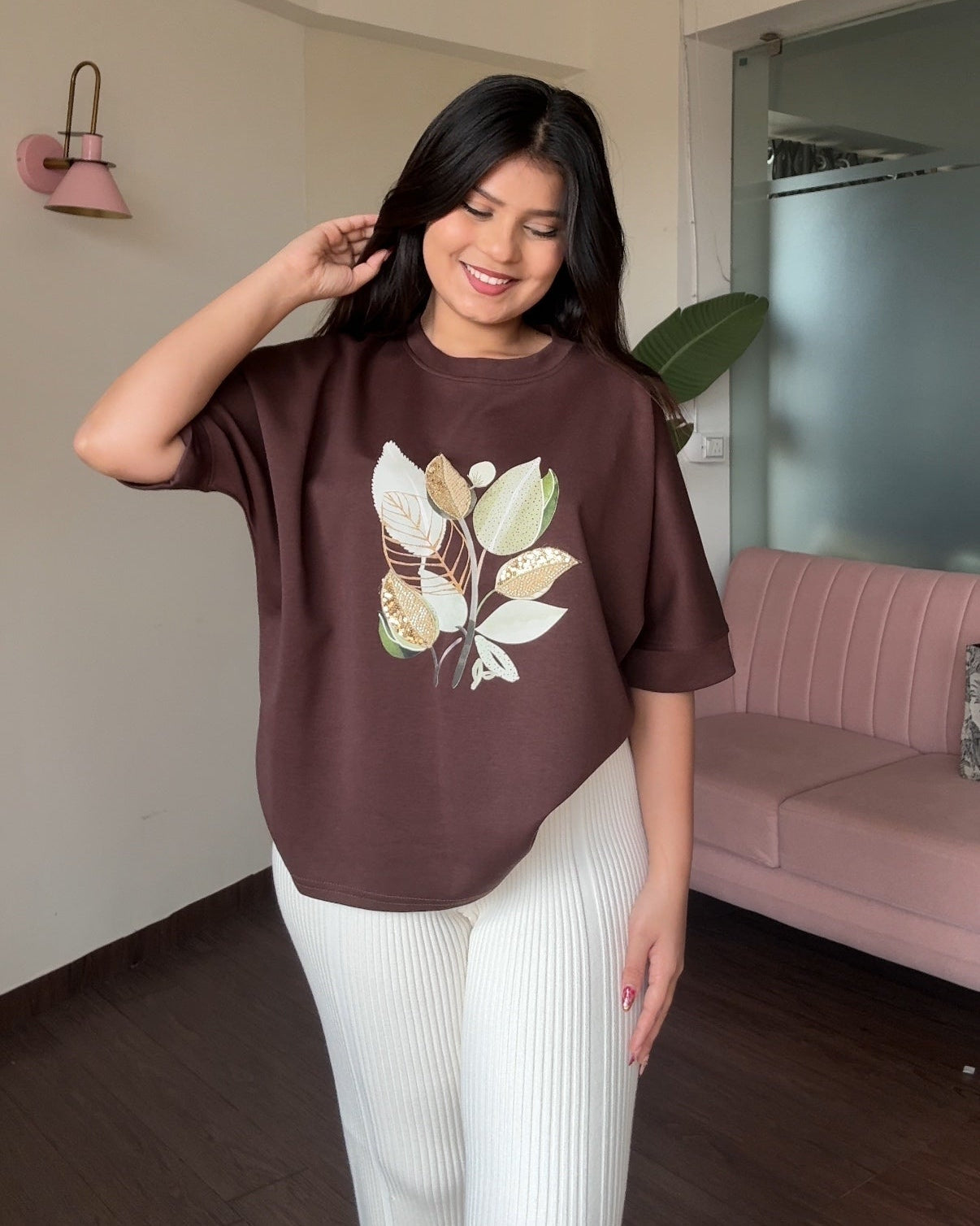 Leaf Shimmer Detailing Relaxed Tee