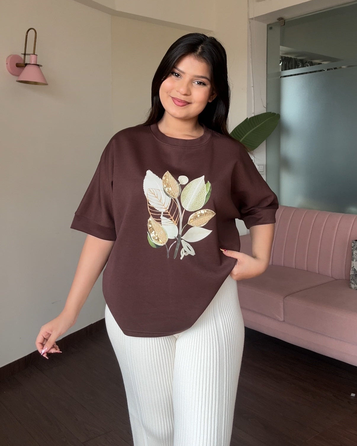 Leaf Shimmer Detailing Relaxed Tee