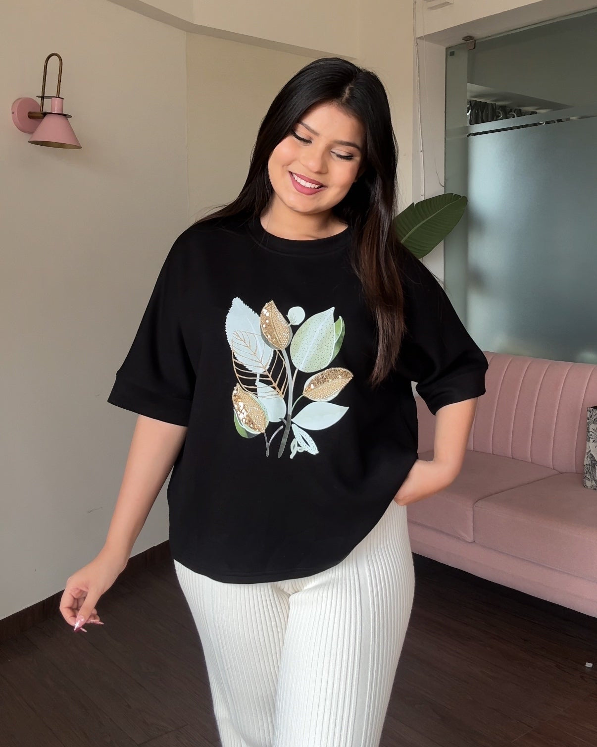 Leaf Shimmer Detailing Relaxed Tee