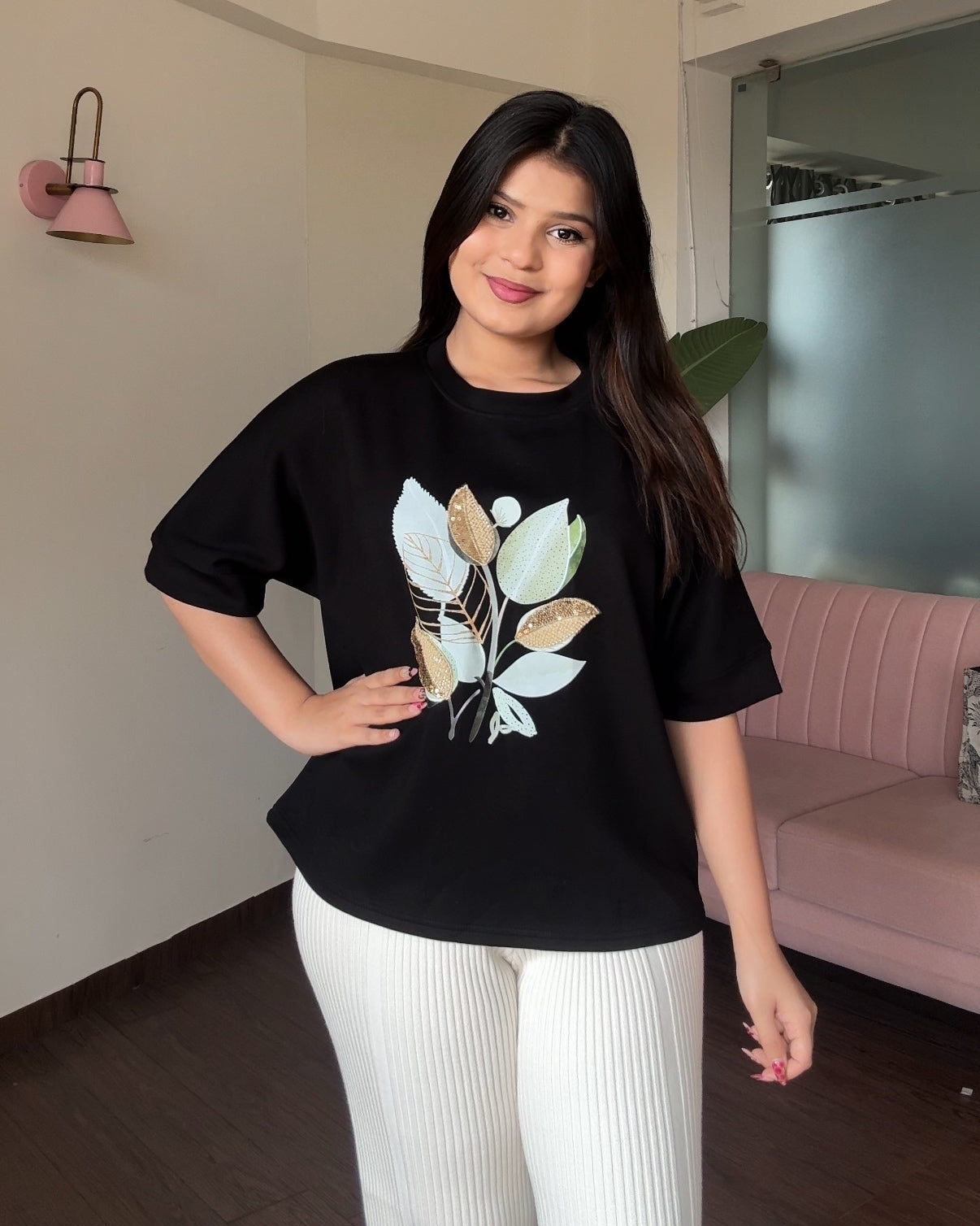 Leaf Shimmer Detailing Relaxed Tee