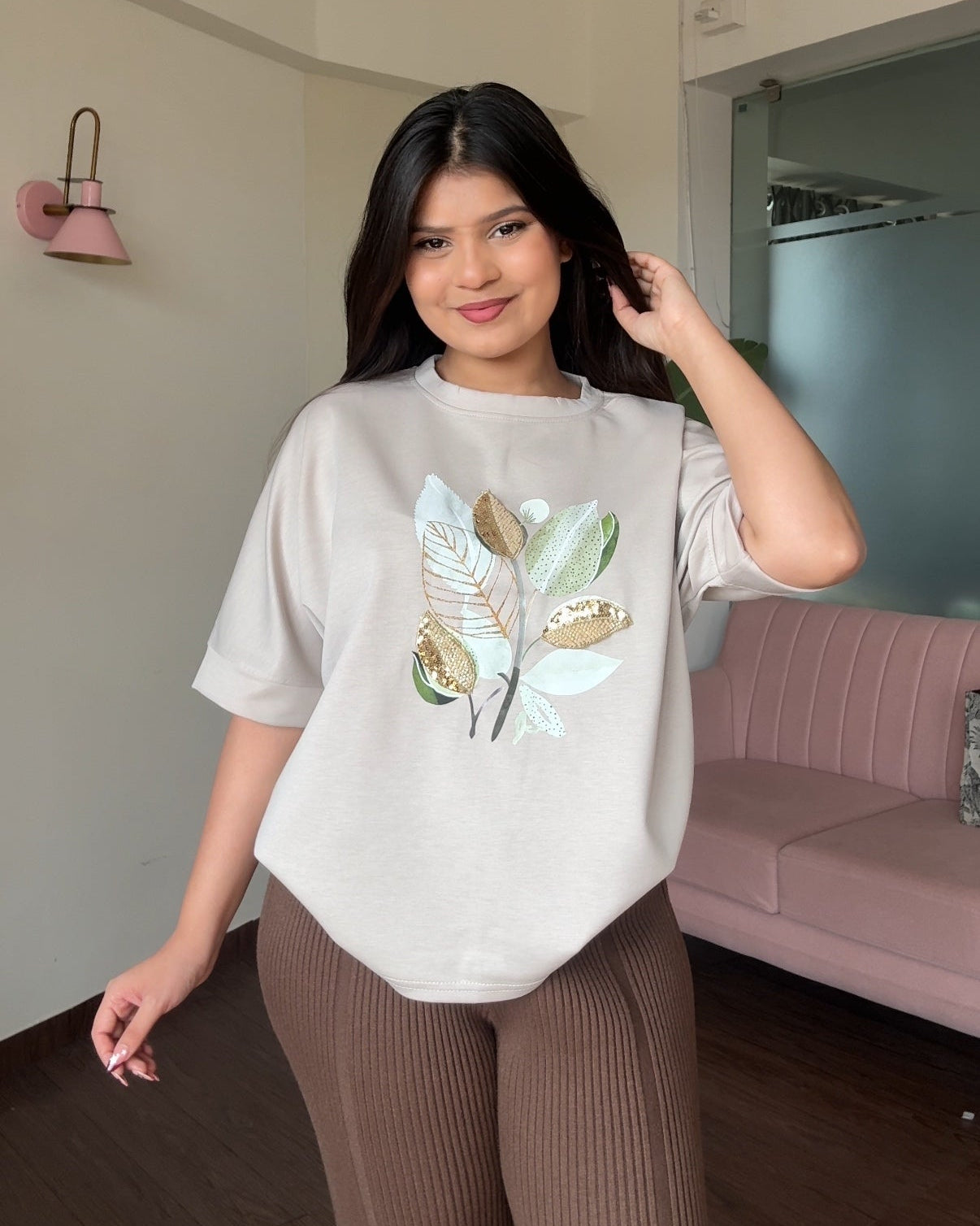 Leaf Shimmer Detailing Relaxed Tee
