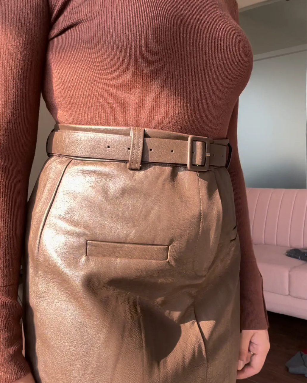 Leather Midi Skirt With Belt