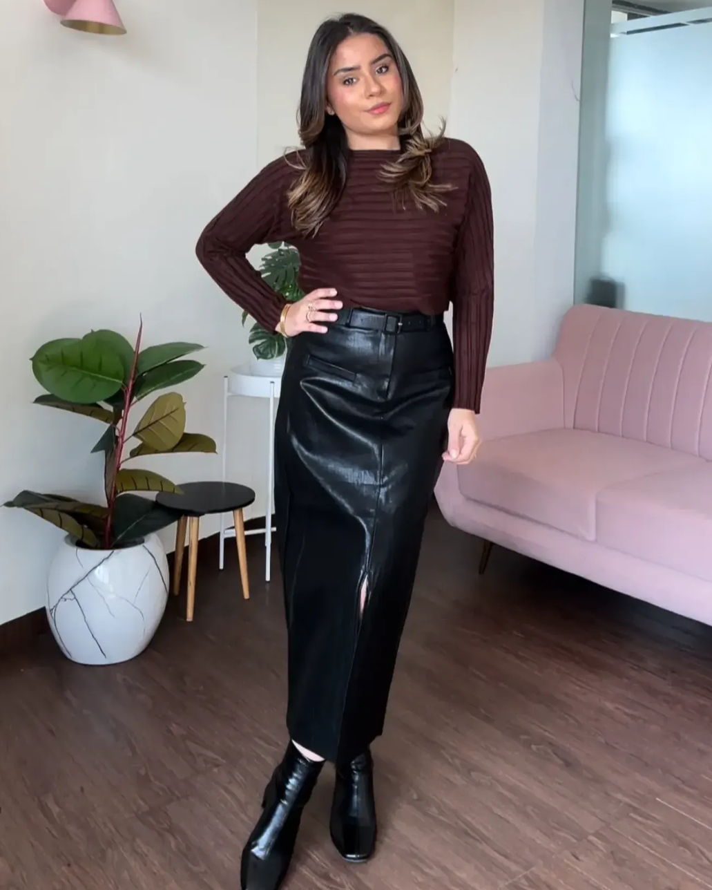 Leather Midi Skirt With Belt