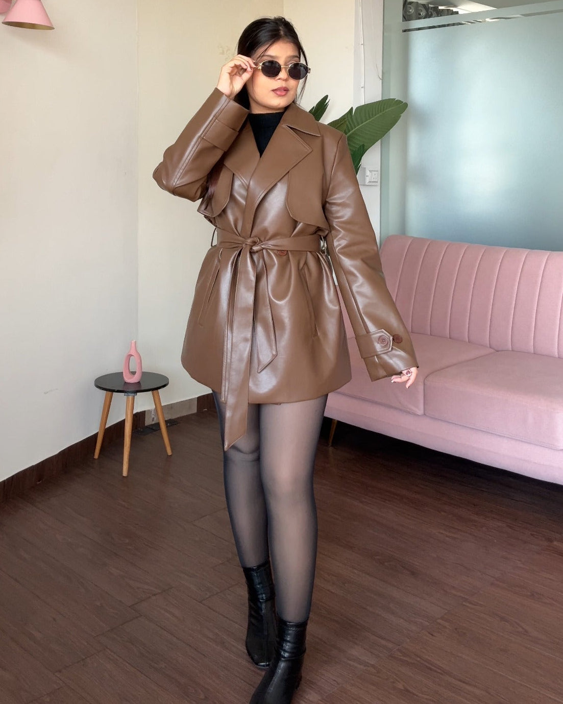 Leather Mini Trench Coat