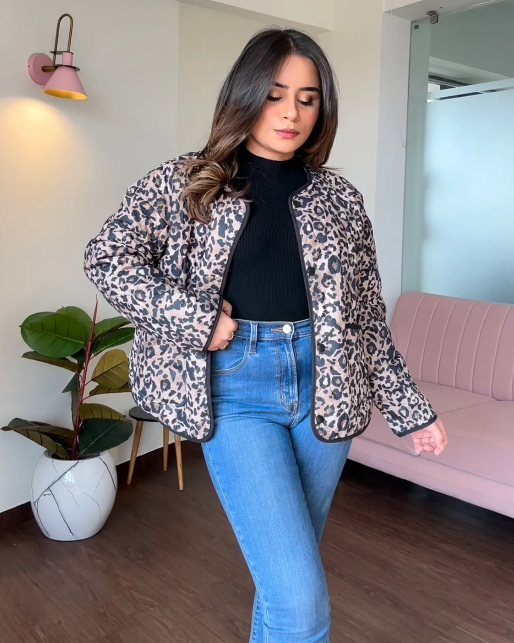 Leopard Printed Textured Jacket