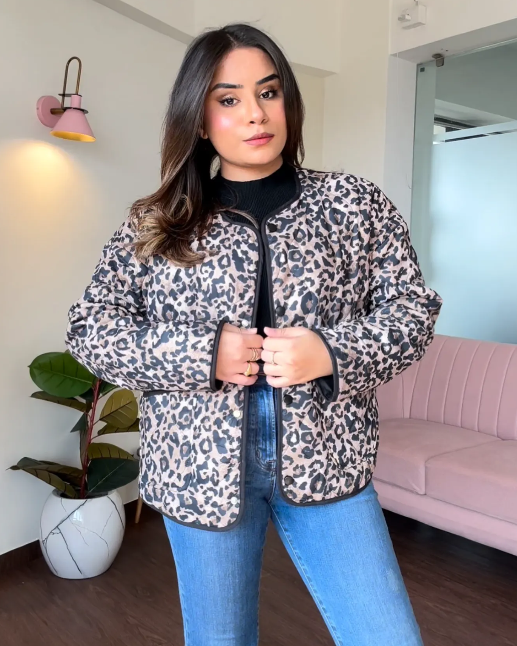 Leopard Printed Textured Jacket