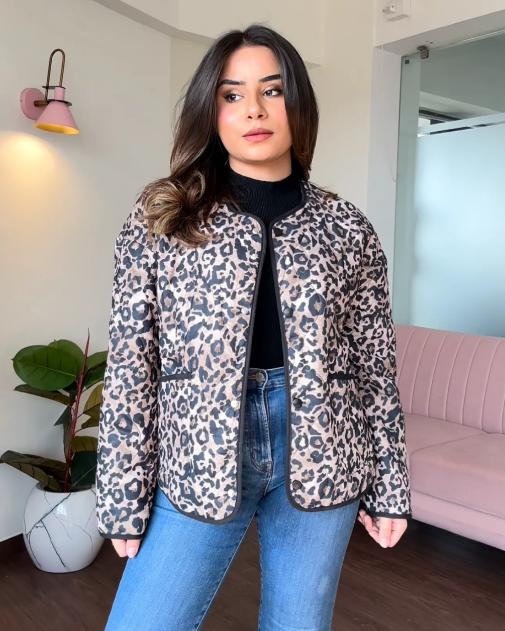 Leopard Printed Textured Jacket
