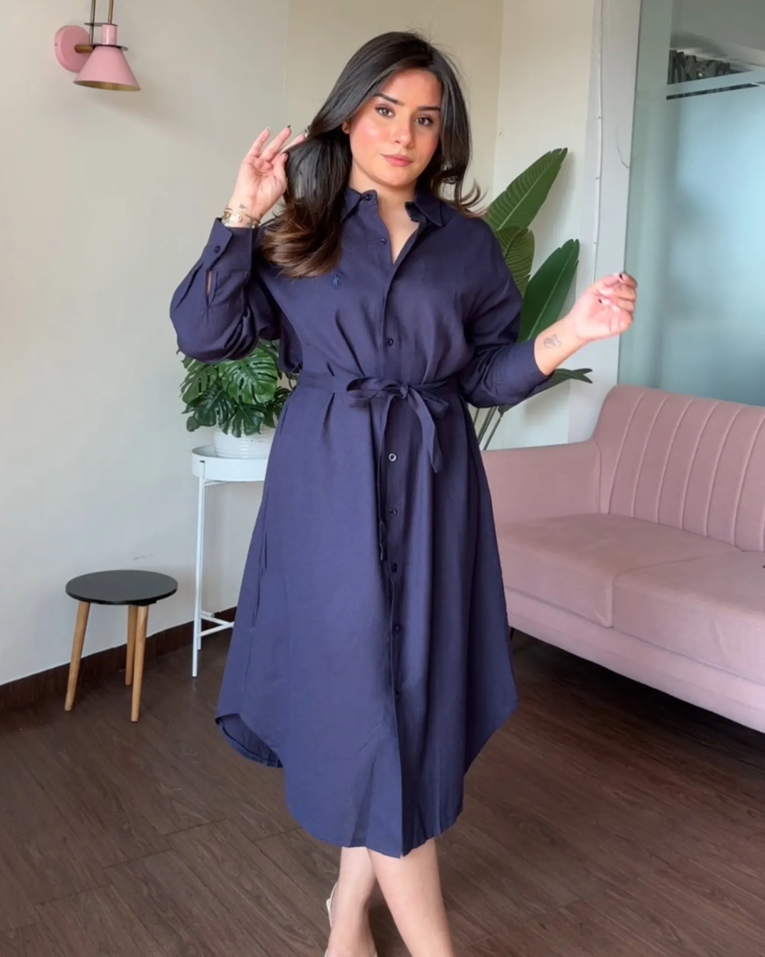 Linen Shirt Dress With Belt