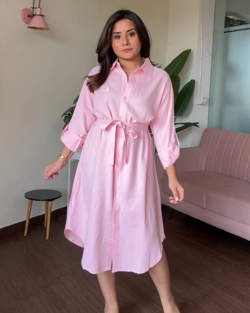 Linen Shirt Dress With Belt