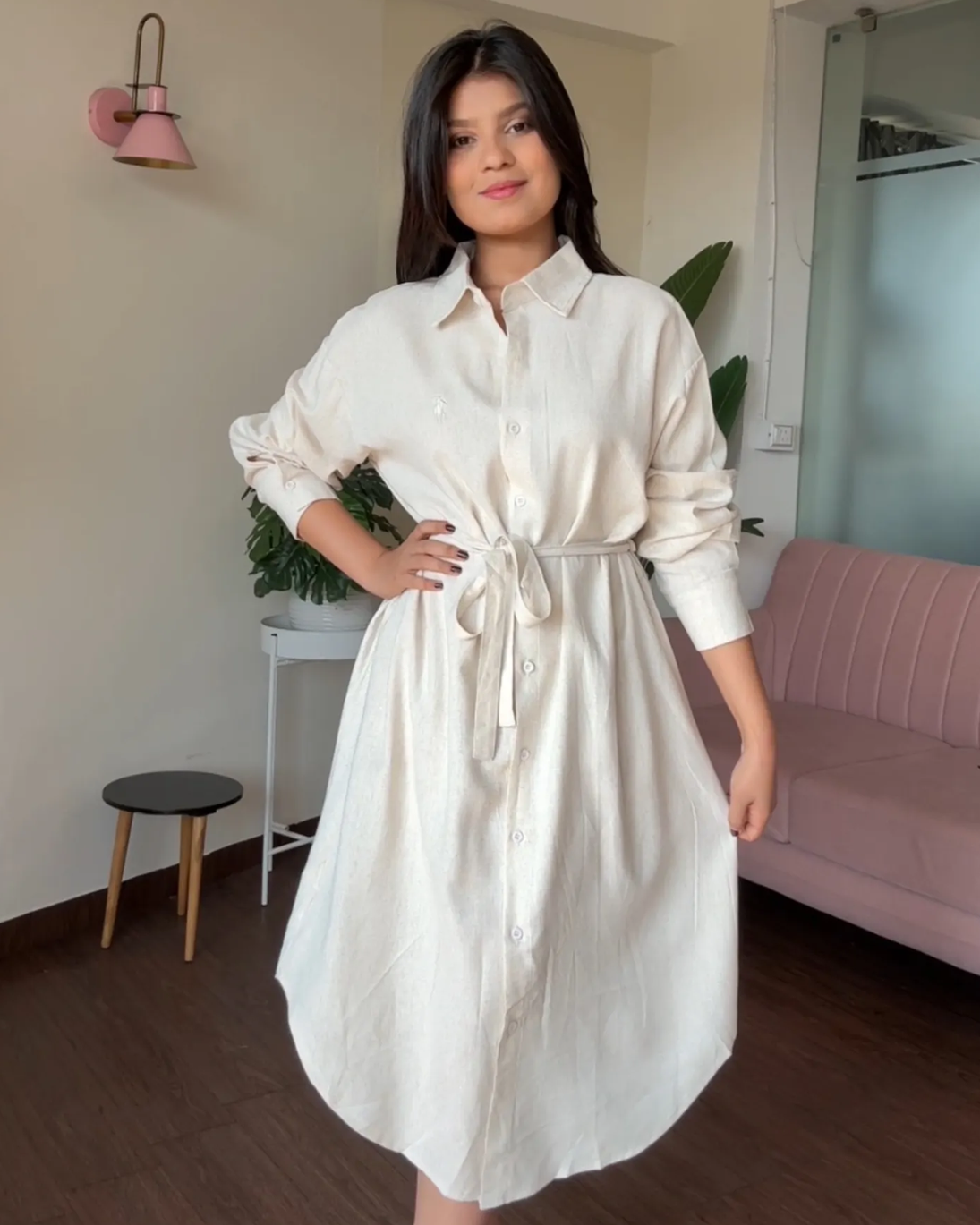Linen Shirt Dress With Belt