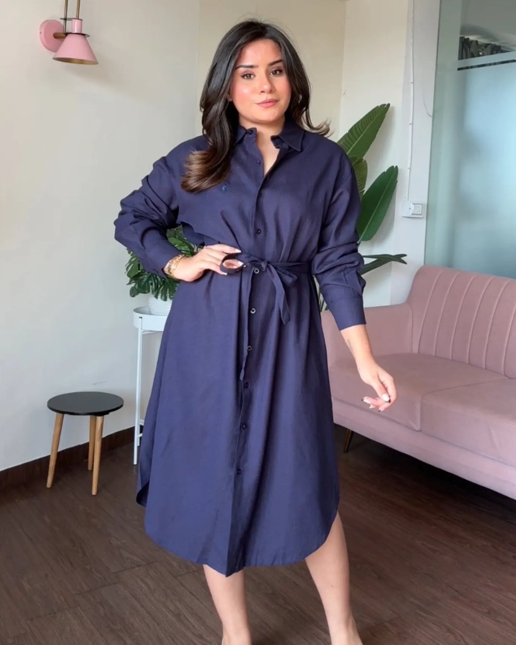Linen Shirt Dress With Belt