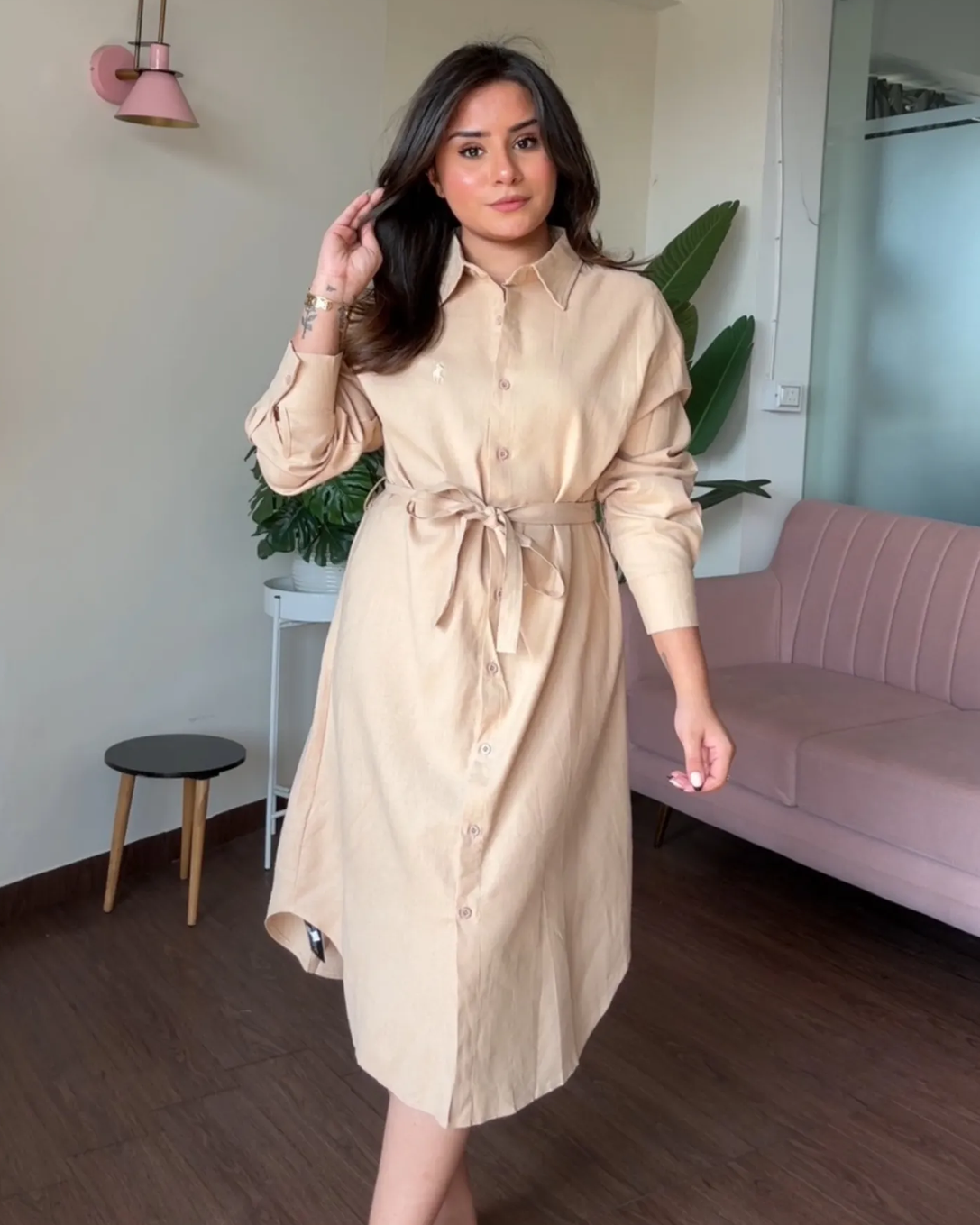 Linen Shirt Dress With Belt