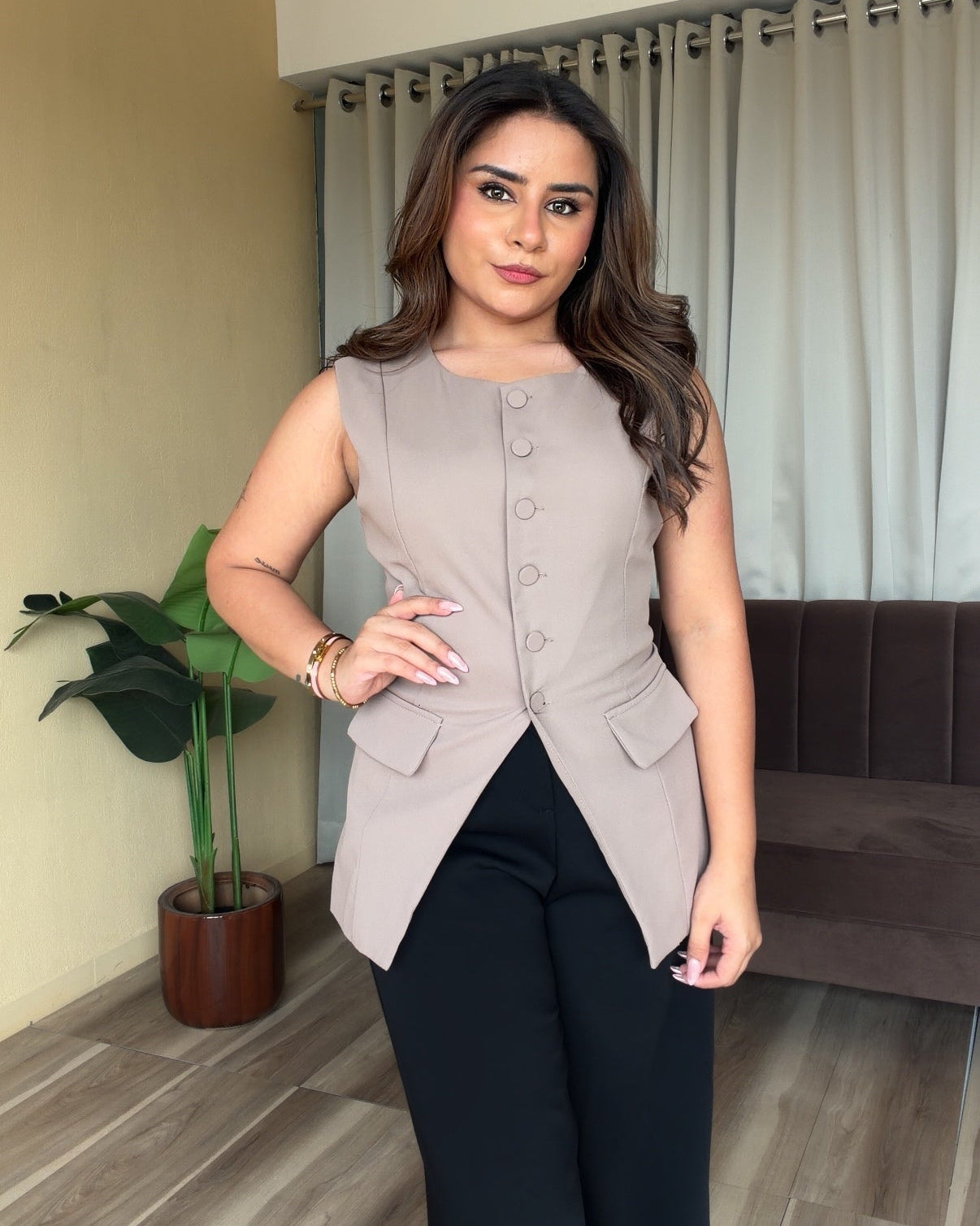 Long Vest With Back Tie Up Detailing