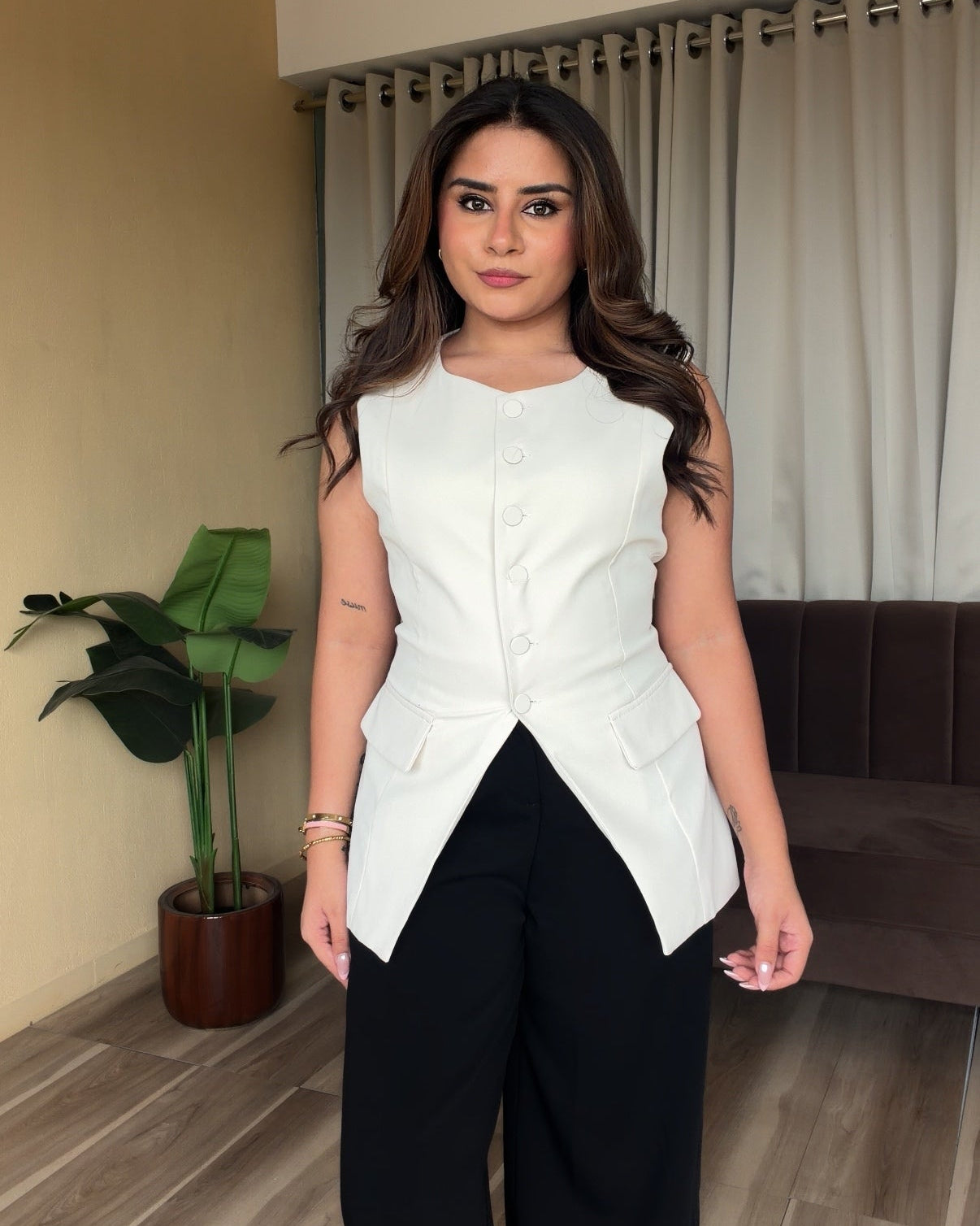 Long Vest With Back Tie Up Detailing