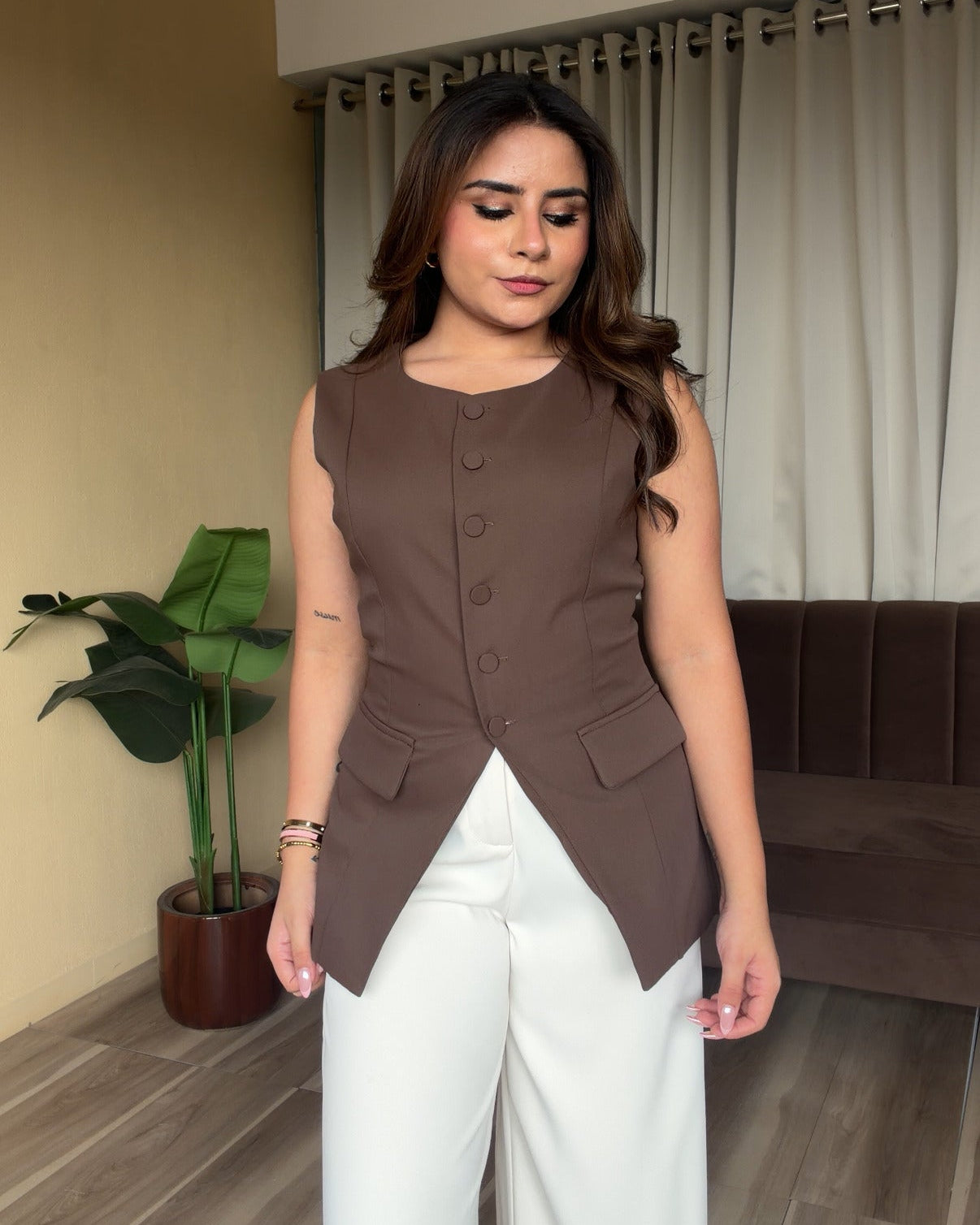 Long Vest With Back Tie Up Detailing