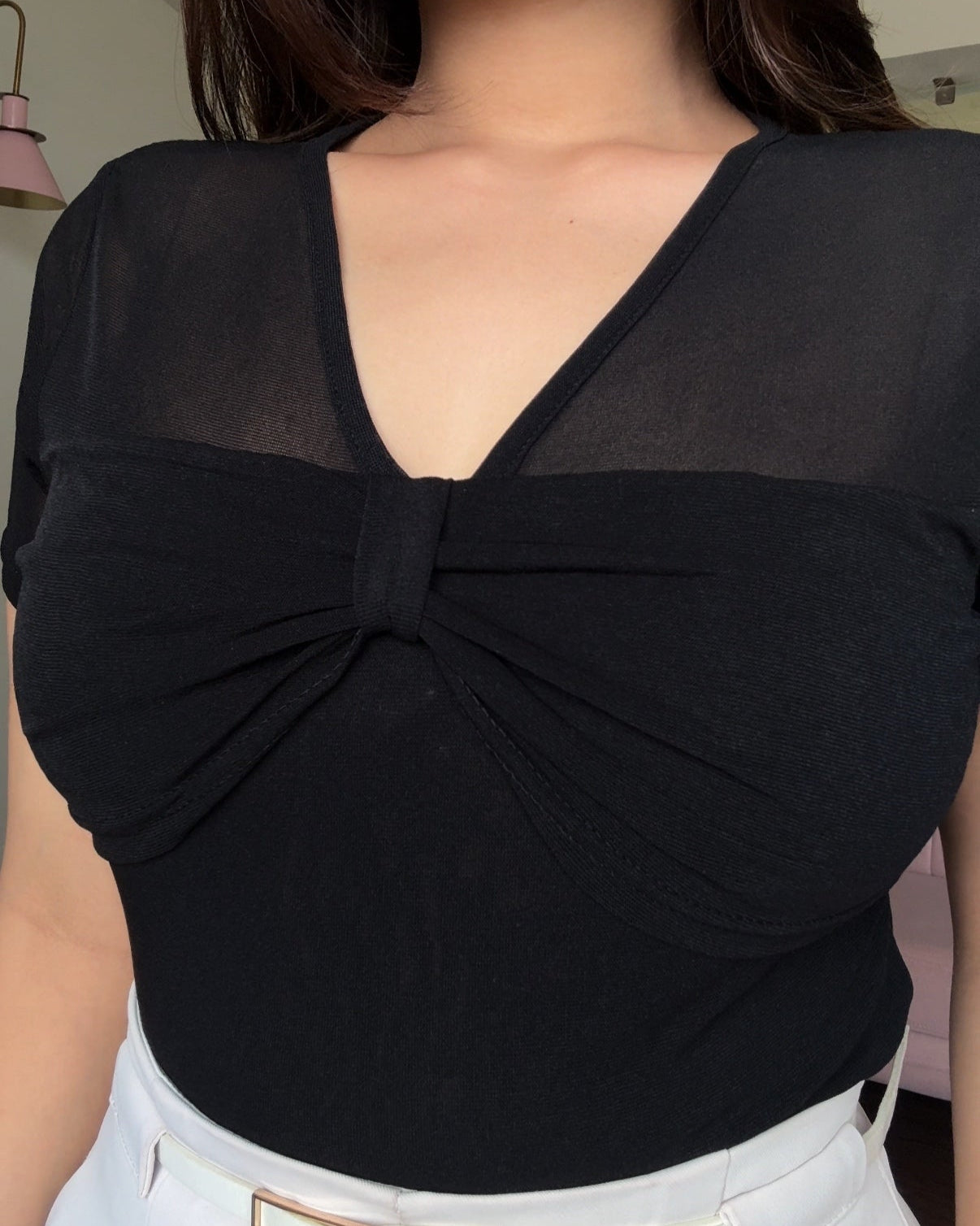 Mesh Bow Detailing Bodycon Top