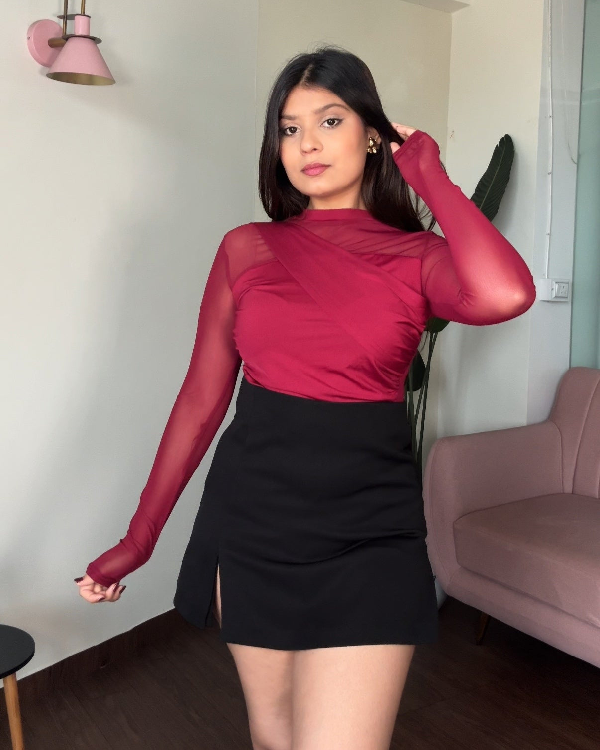 Mesh Cut Out Full Sleeve Bodysuit