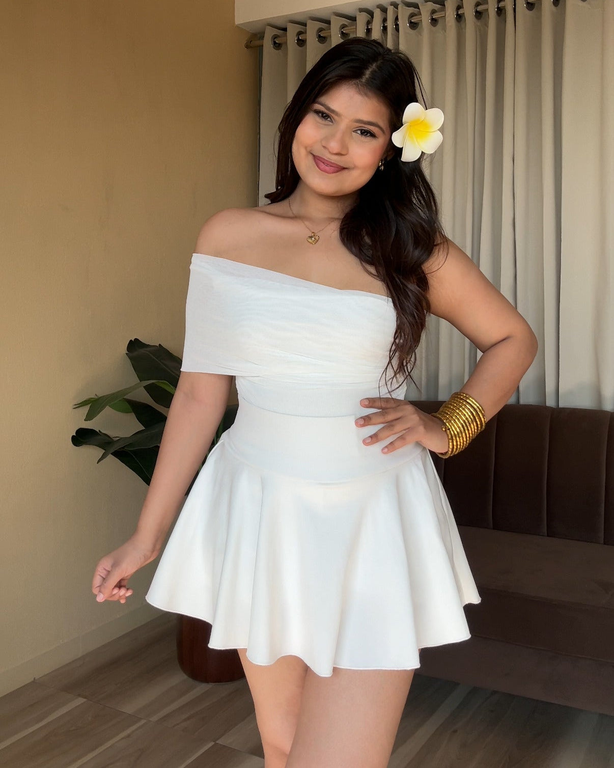 Mesh Detailing One Shoulder Ruched Fitted Top