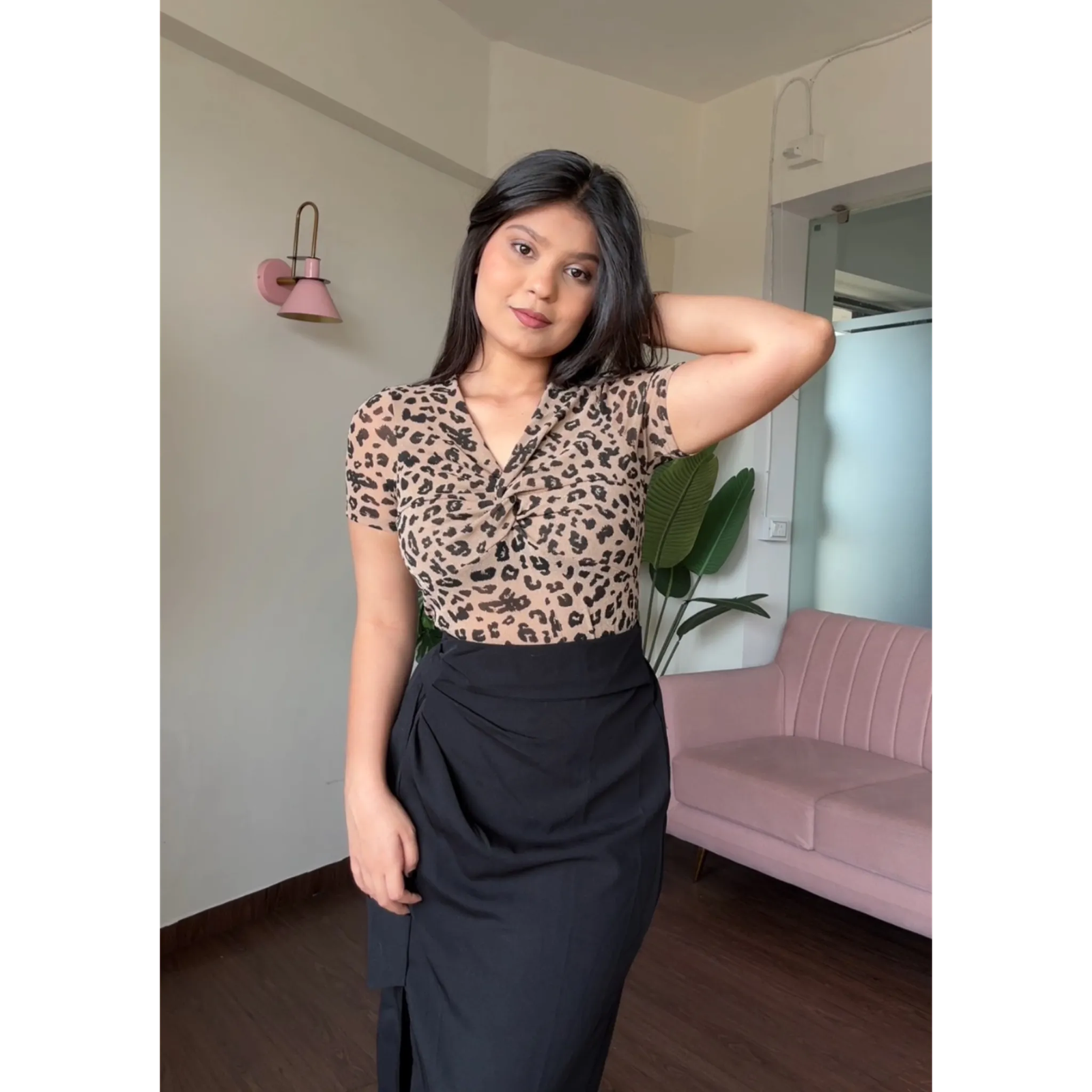 Mesh Knot Animal Printed Top