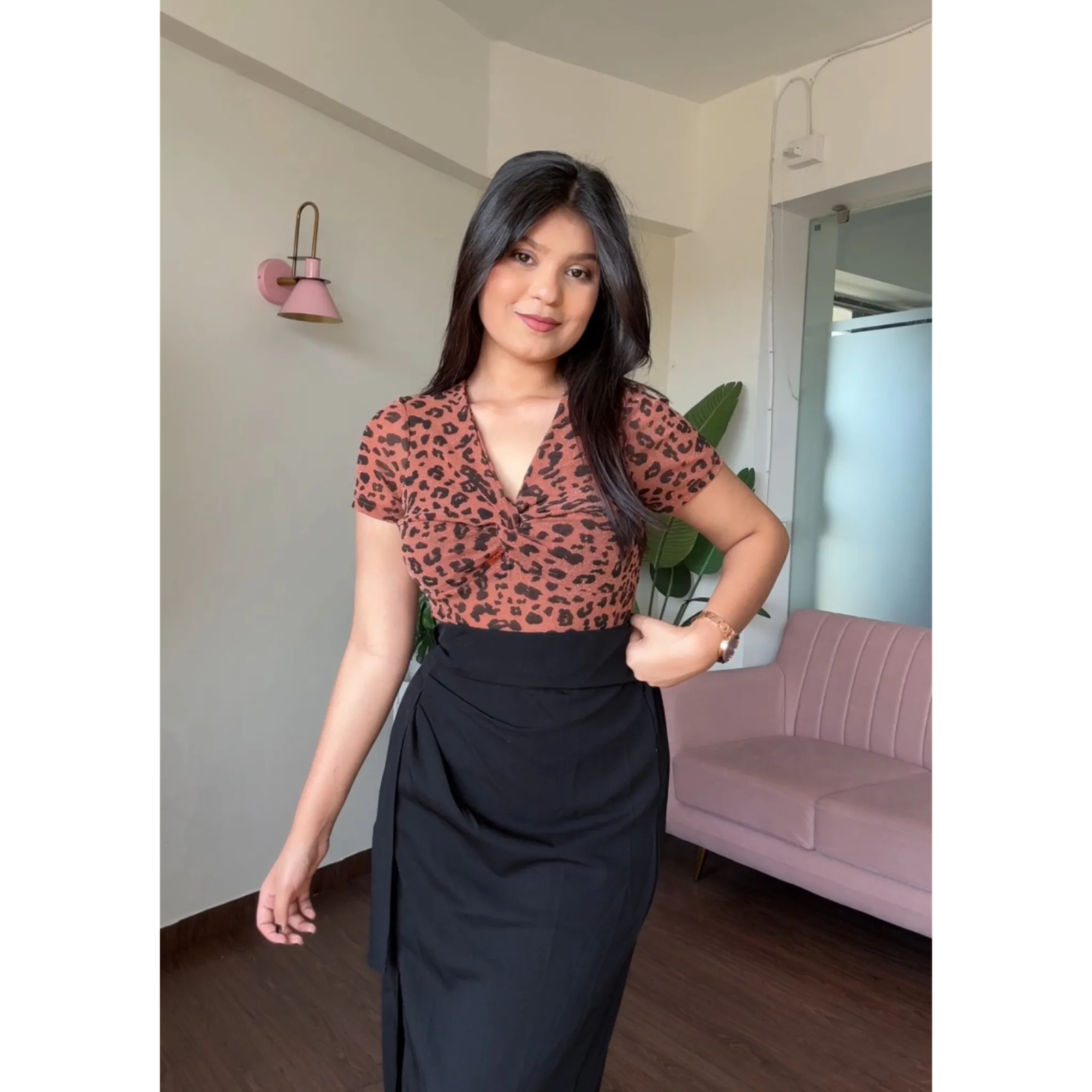 Mesh Knot Animal Printed Top