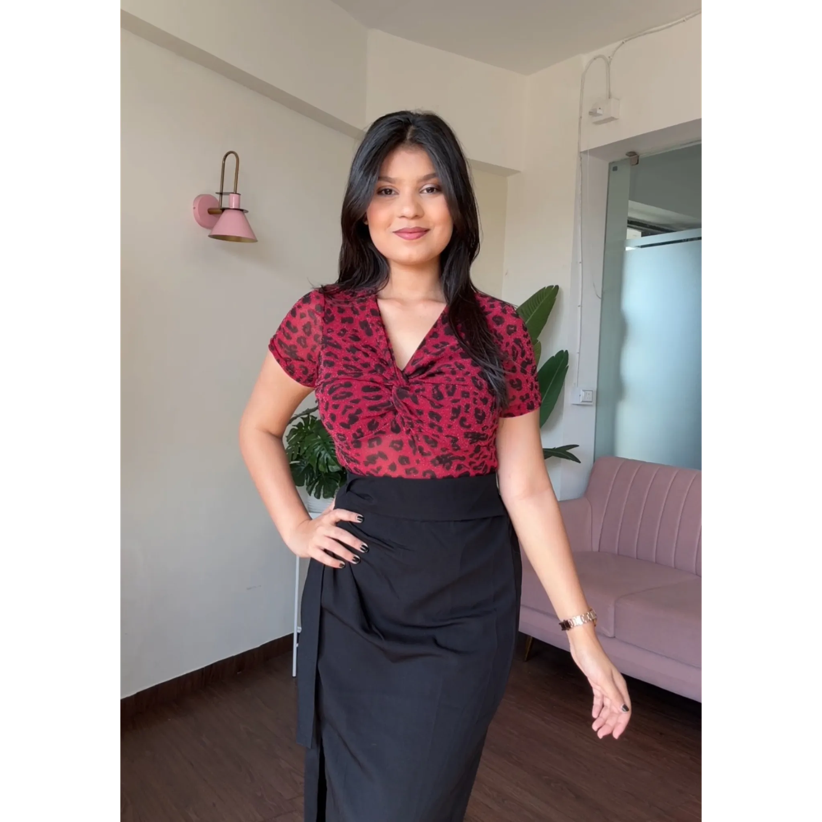 Mesh Knot Animal Printed Top