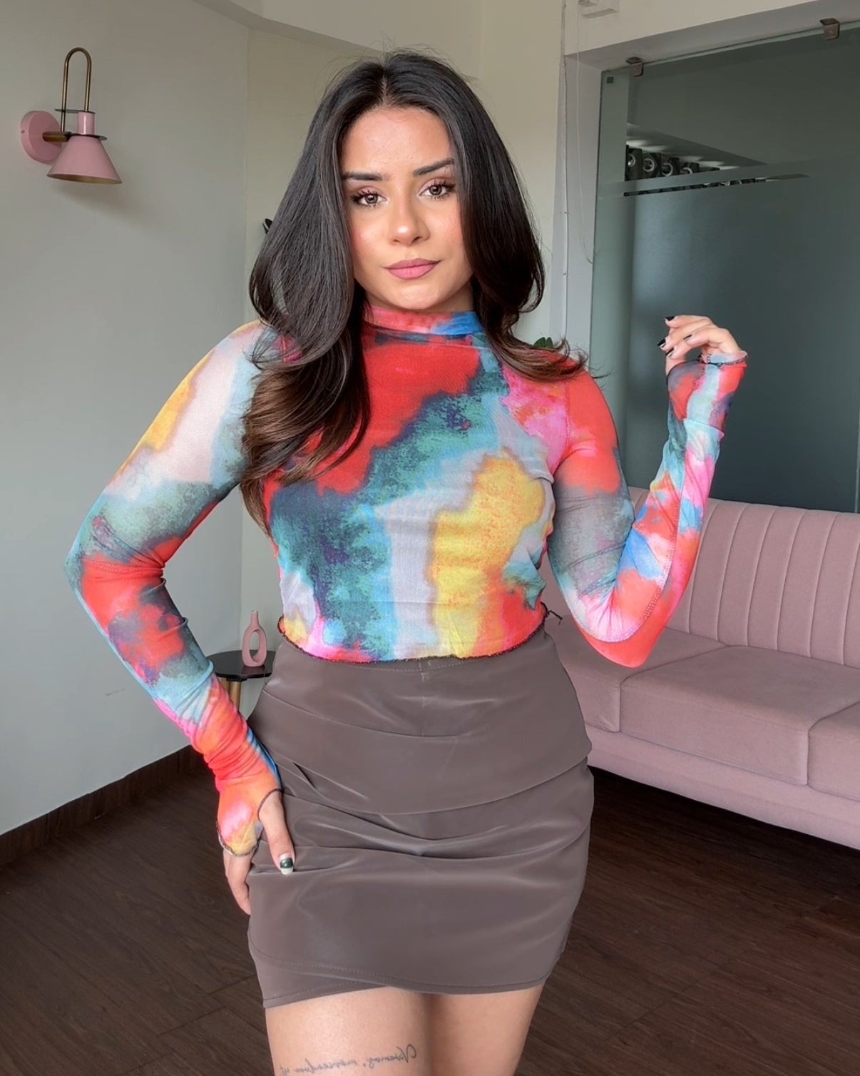 Mesh Printed Full Sleeves Top