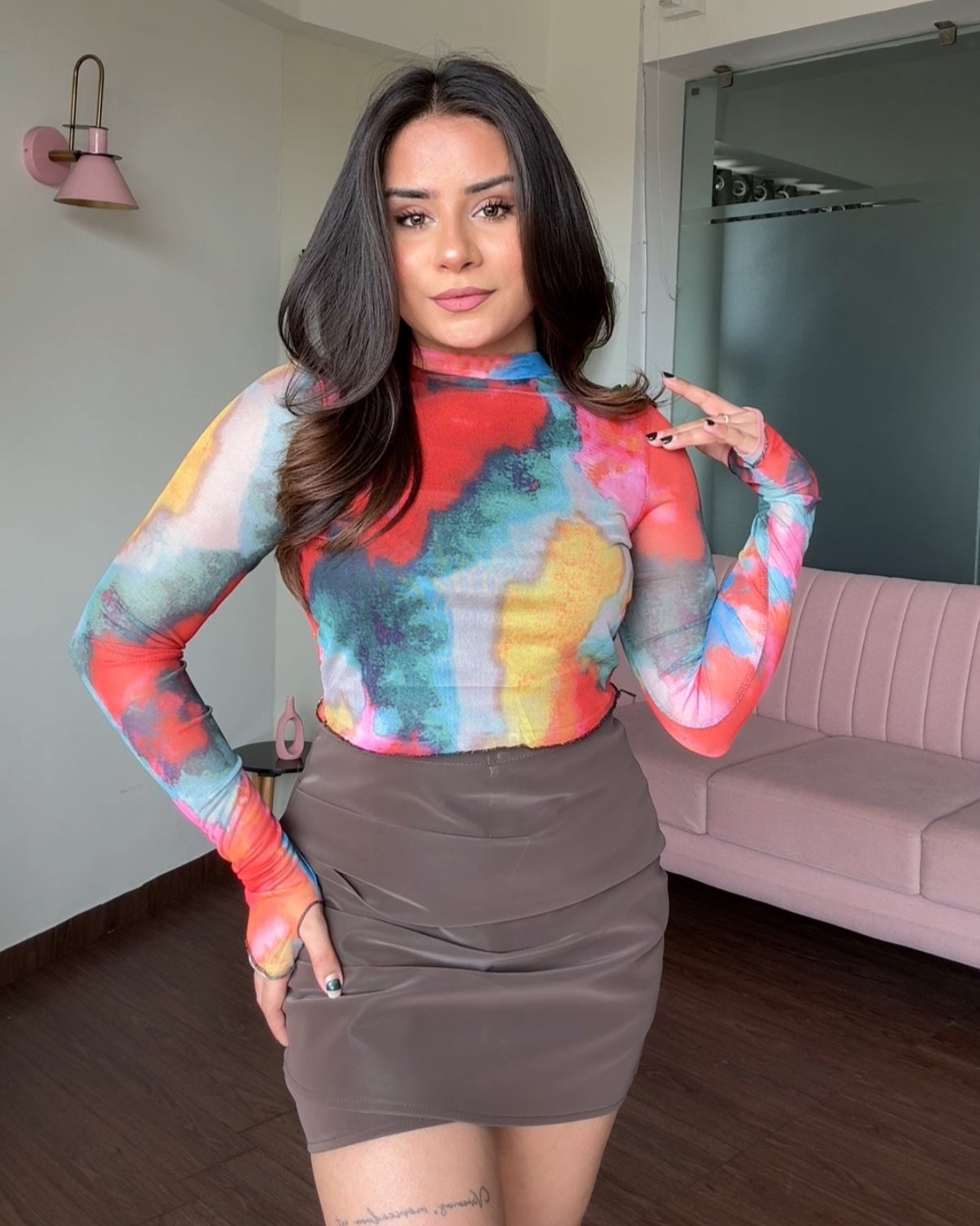Mesh Printed Full Sleeves Top