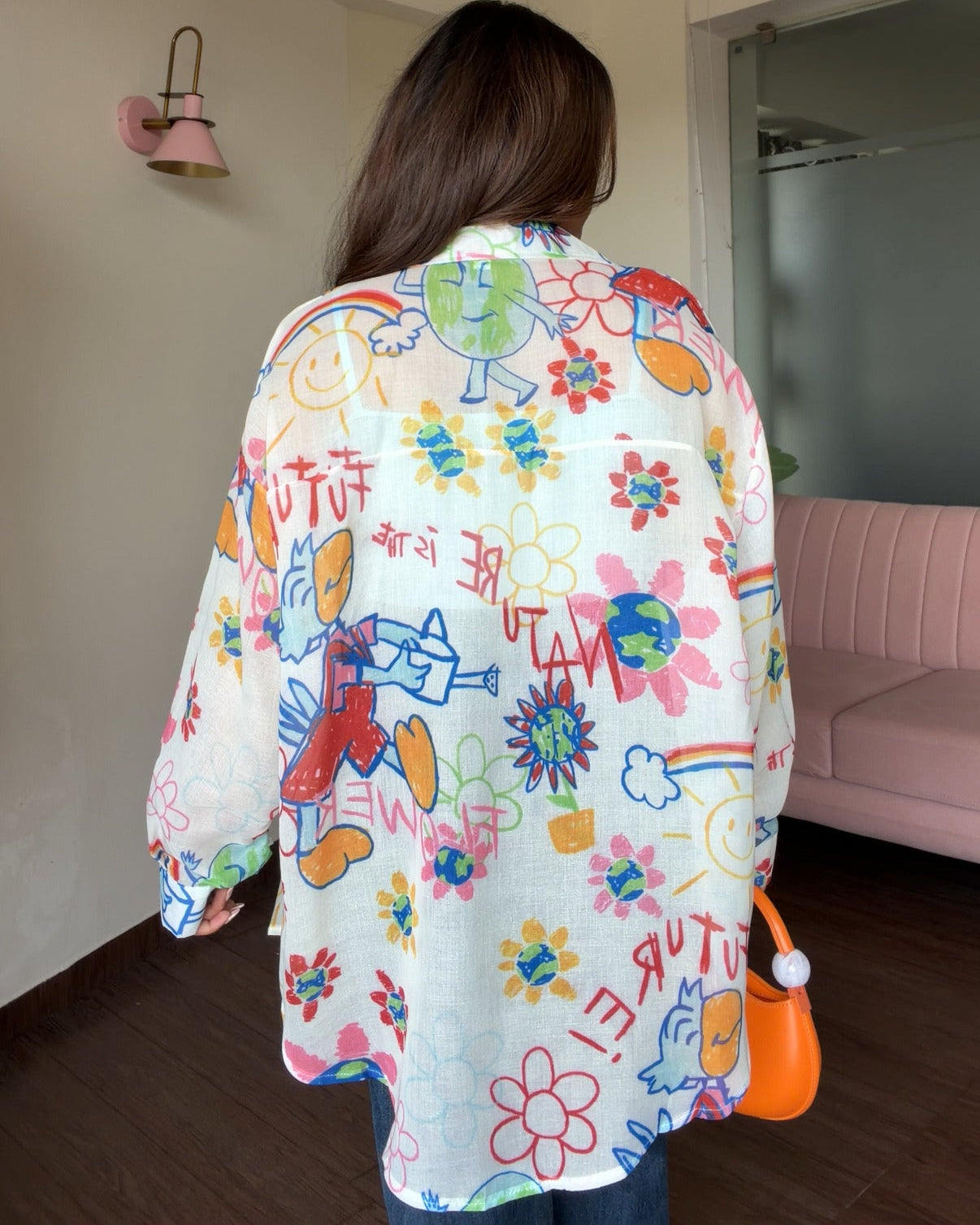 Multicolour Doodle Printed Summer Shirt With Cami Top