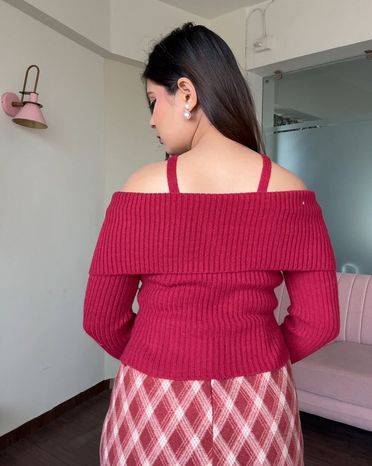 Off Shoulder Detailing Korean Winter Sweater Top