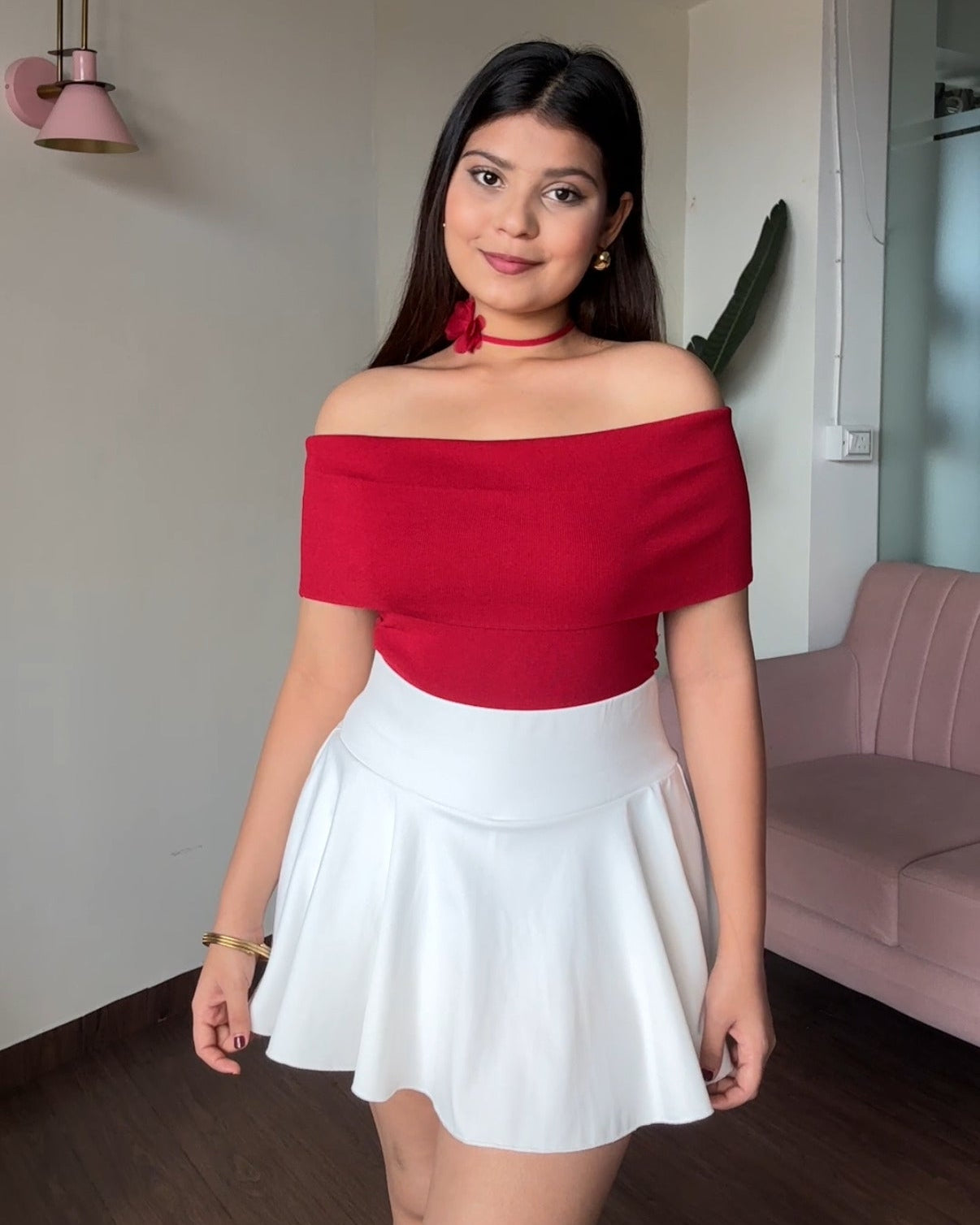 Off Shoulder Solid Top With Chocker