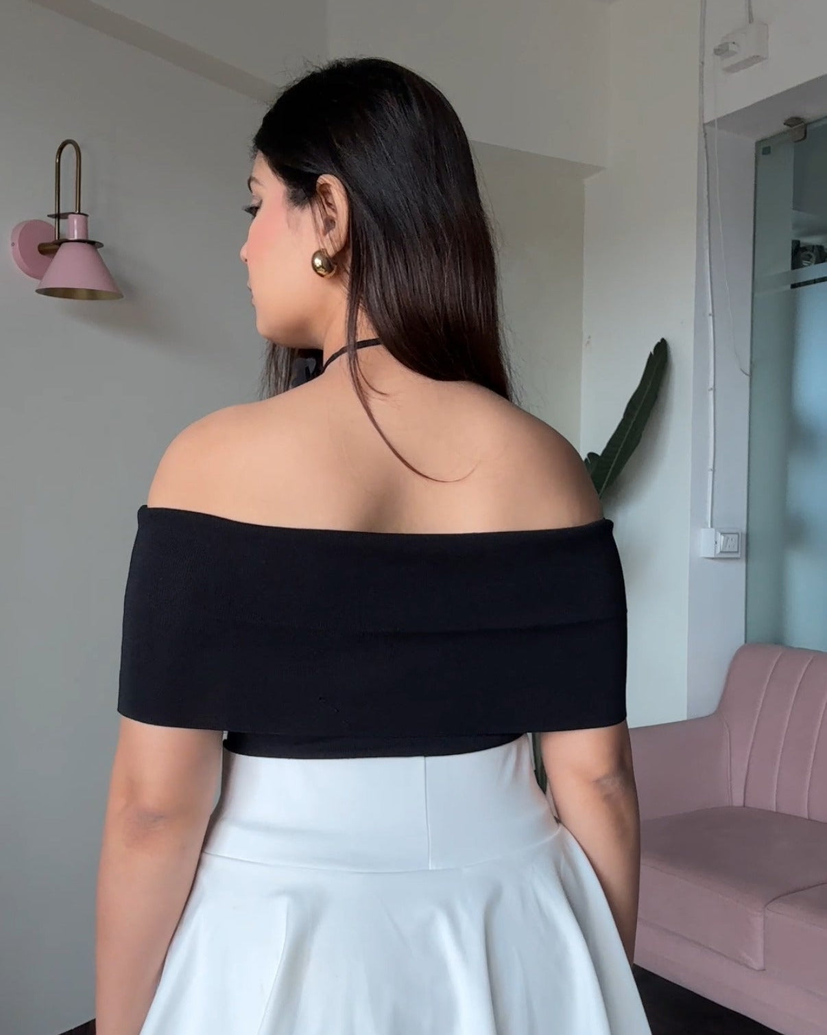 Off Shoulder Solid Top With Chocker
