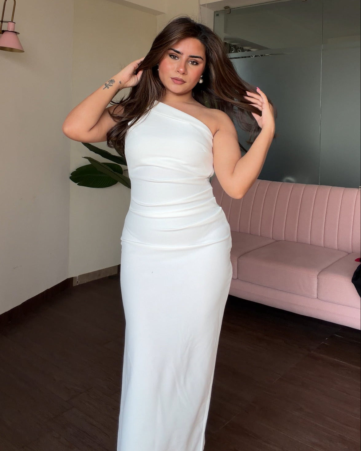 One Shoulder Ruched Bodycon Midi Dress