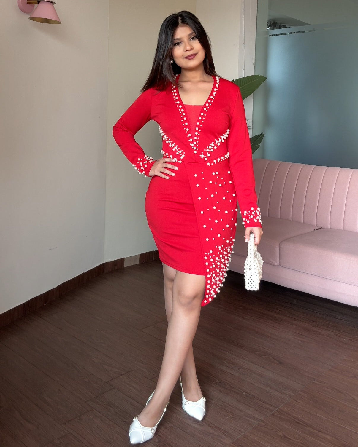 Pearl Embellishment Full Sleeve Blazer Dress