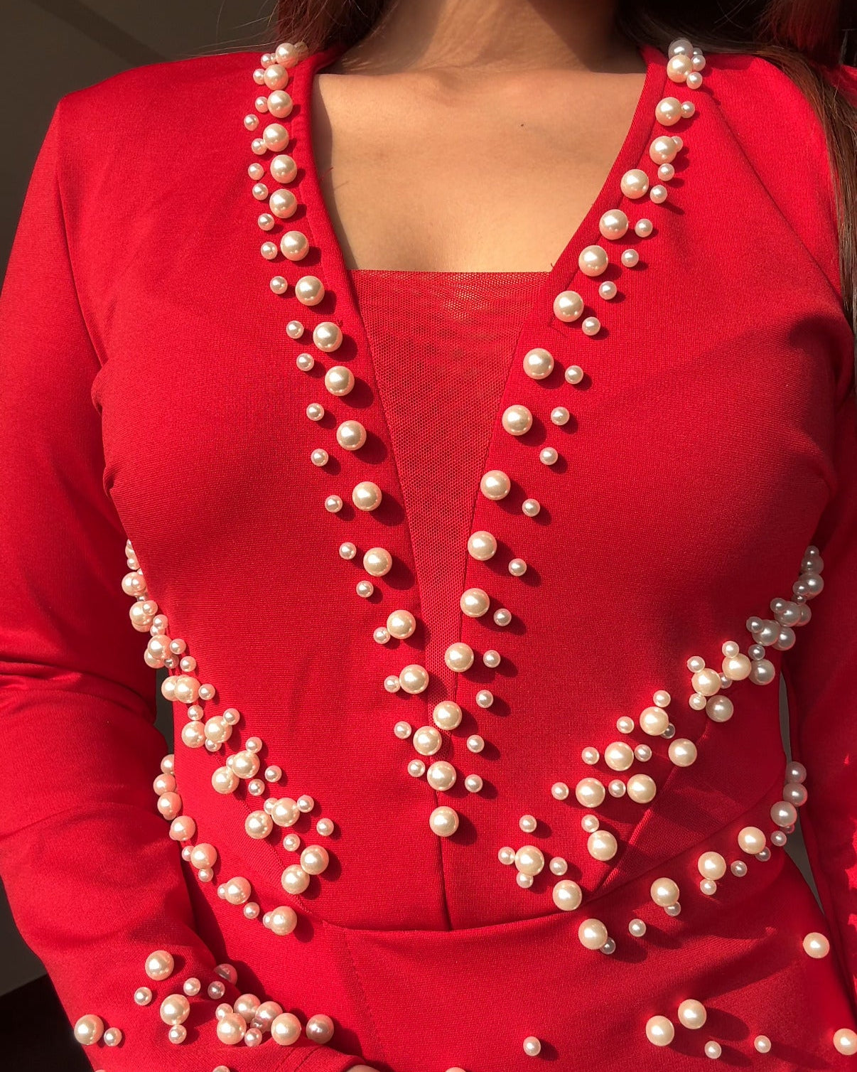 Pearl Embellishment Full Sleeve Blazer Dress