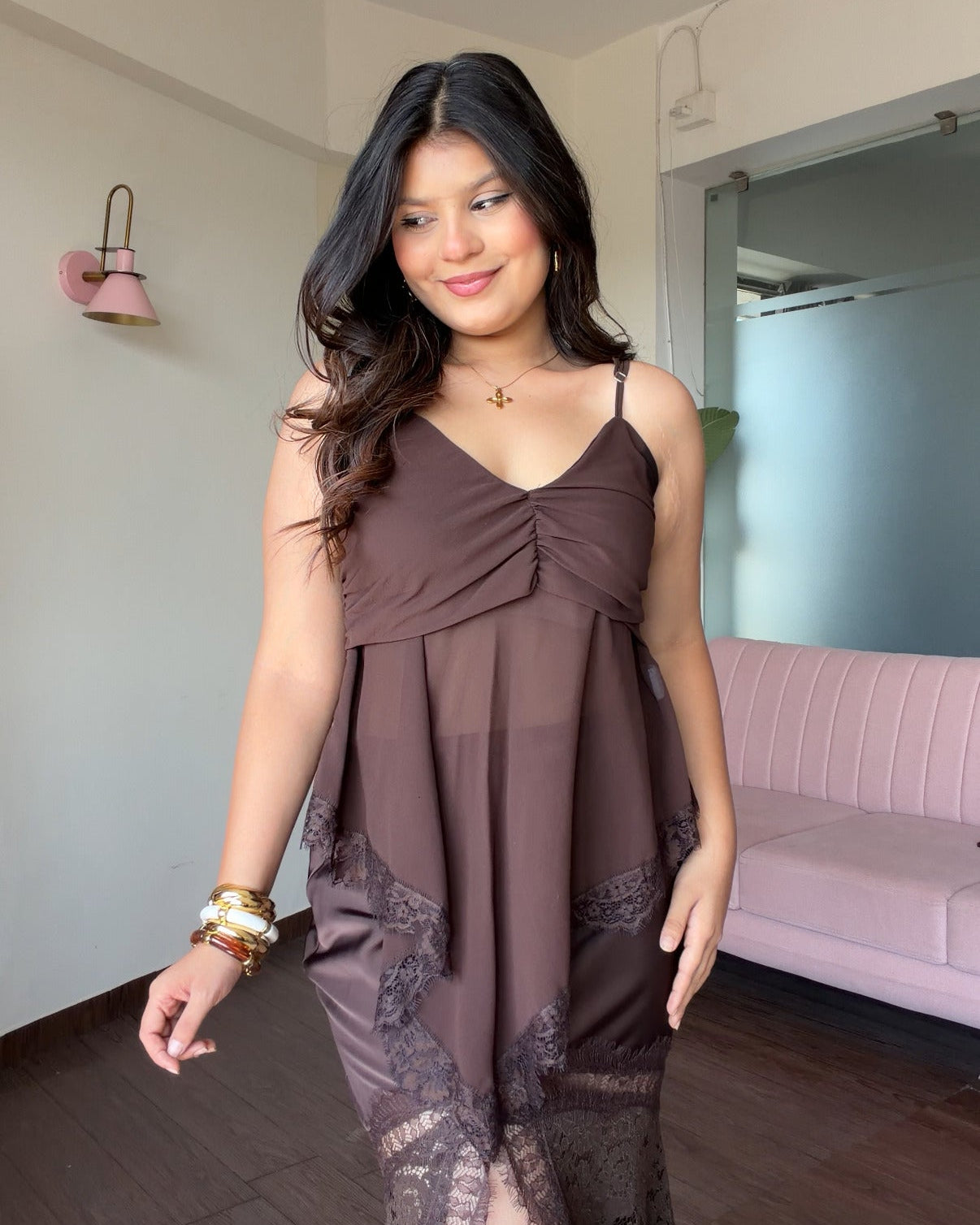 Peplum Chiffon Lace Hem Detailing Top