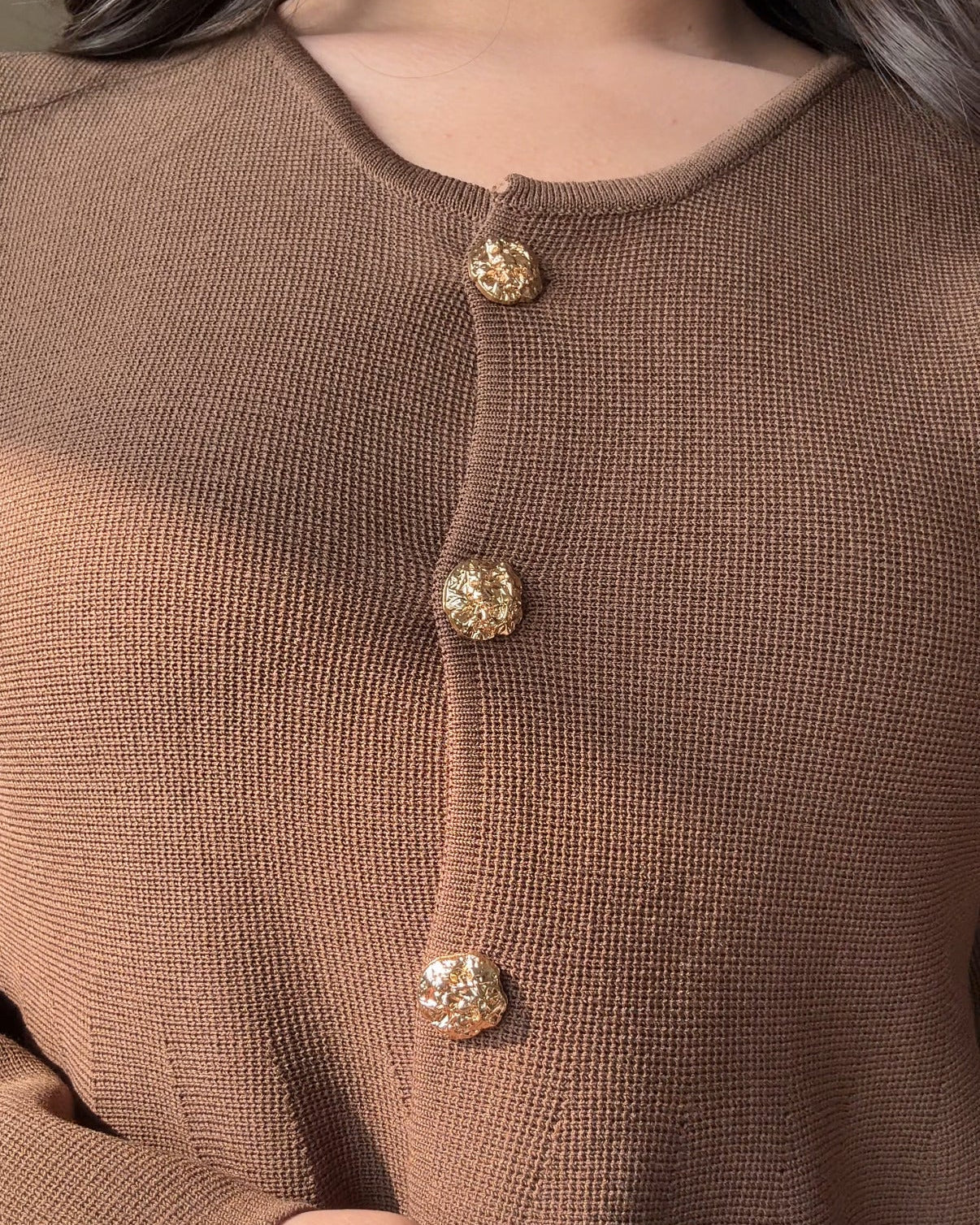 Peplum Round Neck Full Sleeve Golden Button Detailing Top